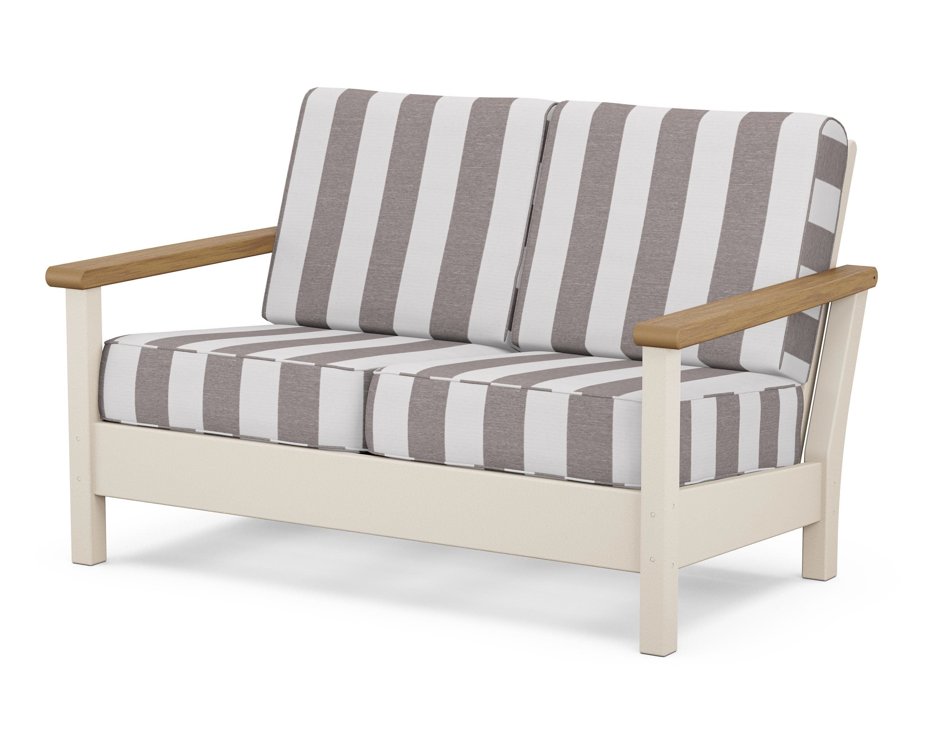 Harbour Deep Seating Loveseat in Sand / Natural / Cabana Stripe Grey Mist