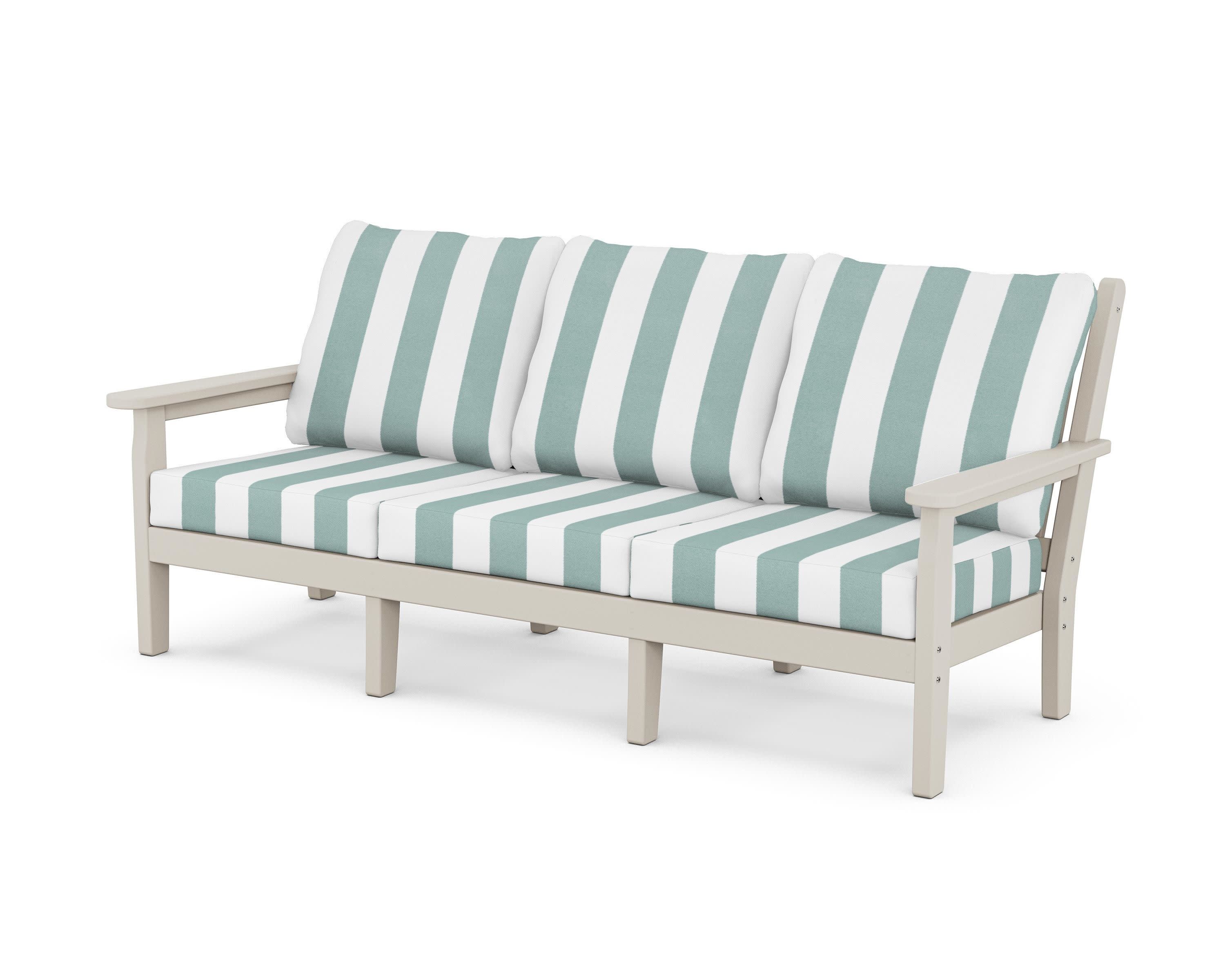 Chippendale Deep Seating Sofa in Sand / Cabana Stripe Glacier Spa