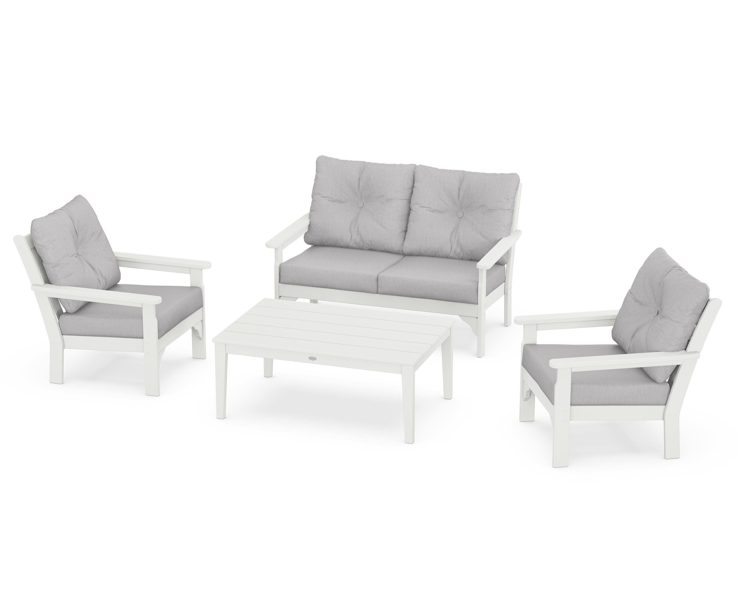 Vineyard 4-Piece Deep Seating Set in Vintage White / Granite
