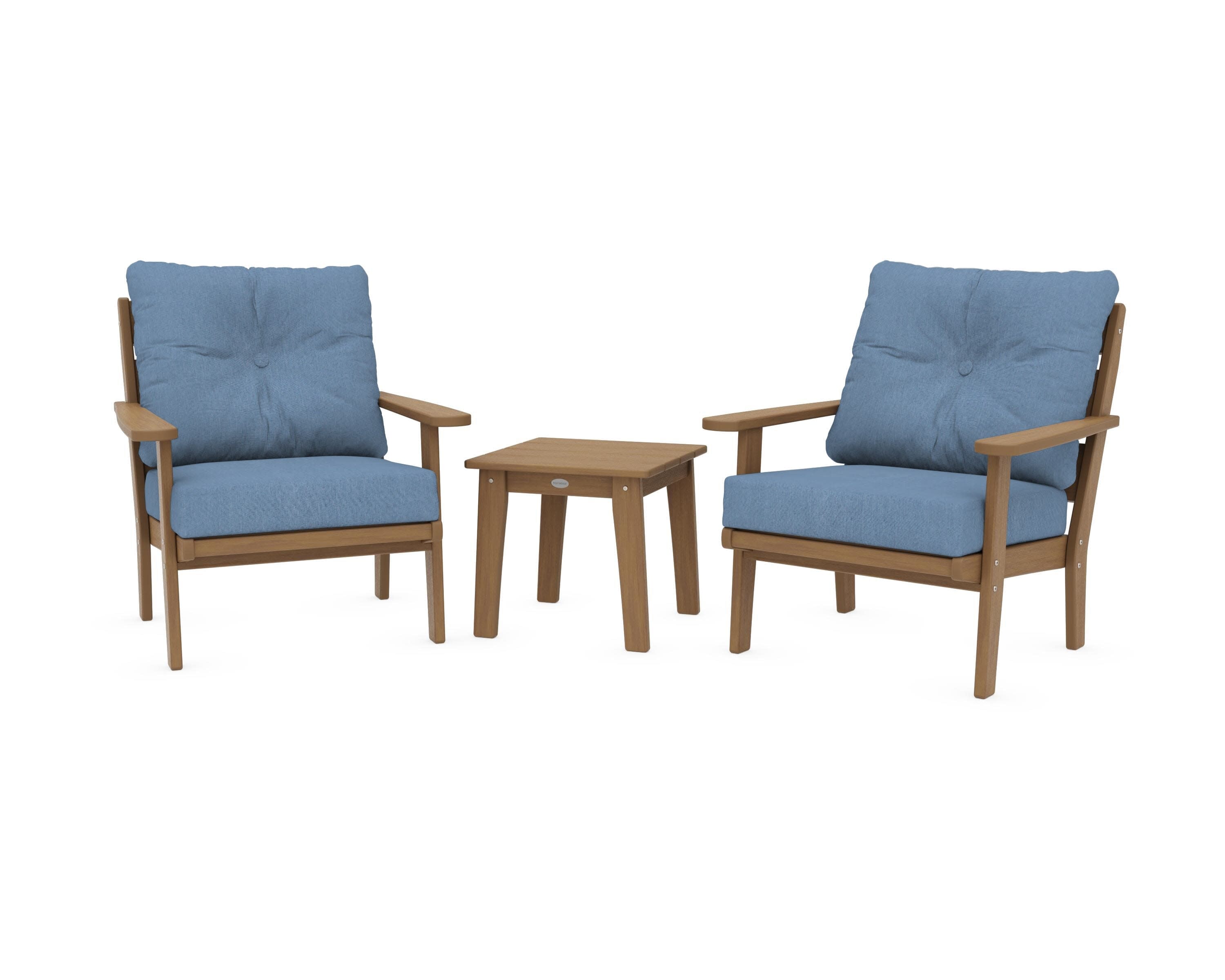 Lakeside 3-Piece Deep Seating Chair Set in Natural / Sky Blue