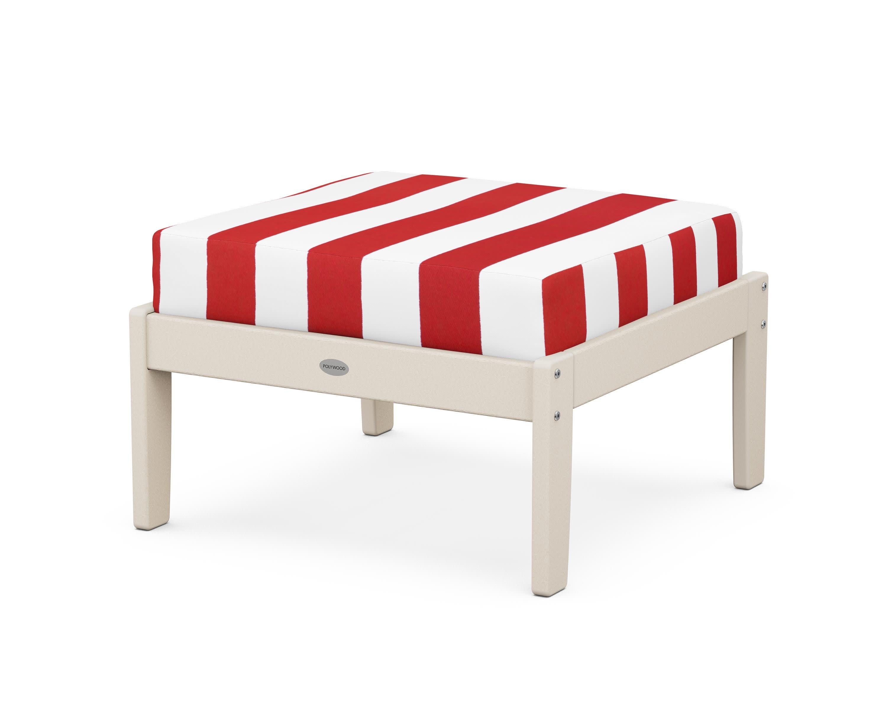Braxton Deep Seating Ottoman in Sand / Cabana Stripe Crimson