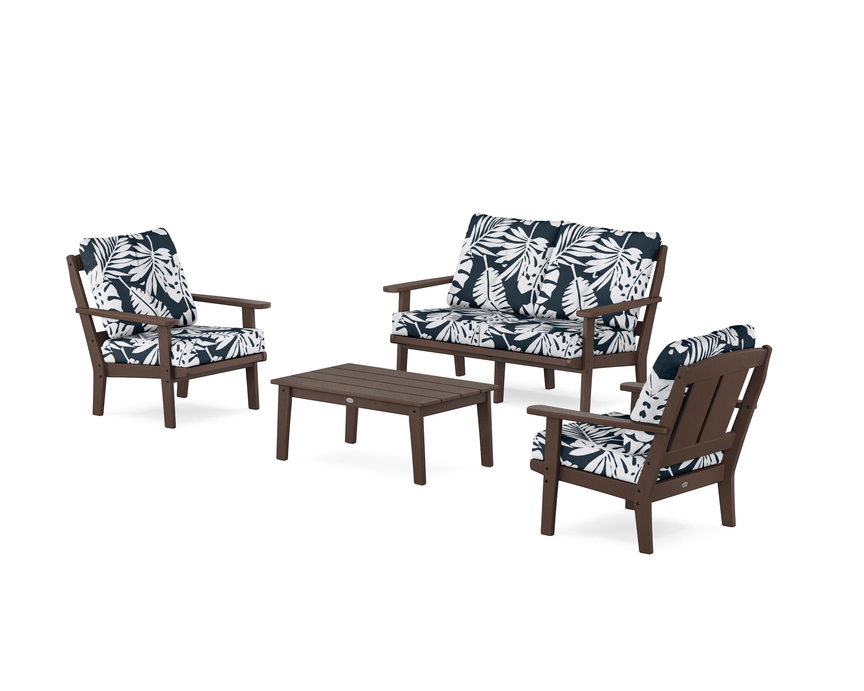 Mission 4-Piece Deep Seating Set with Loveseat in Mahogany / Leaf Marine Indigo
