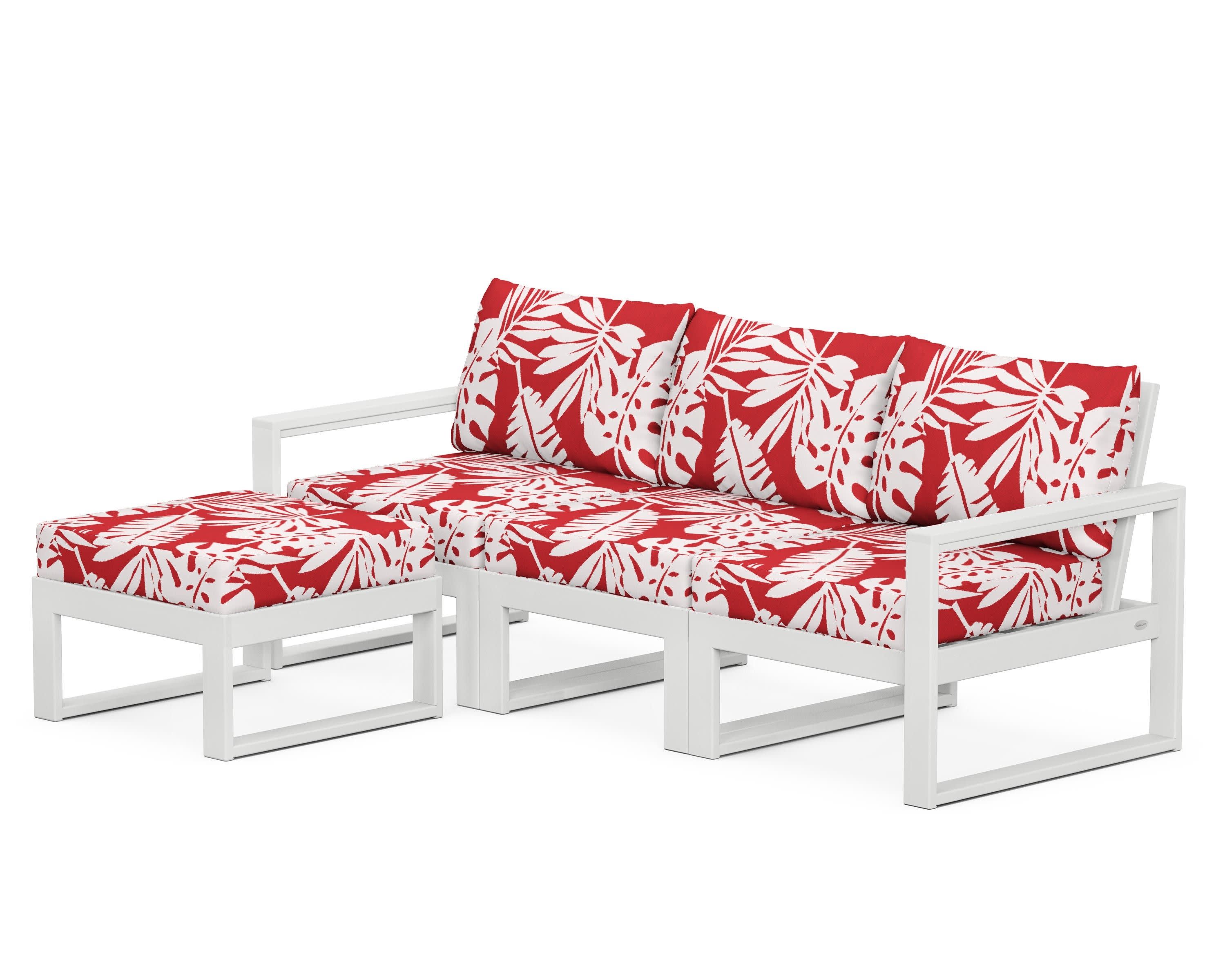 EDGE 4-Piece Modular Deep Seating Set with Ottoman in White / Leaf Crimson