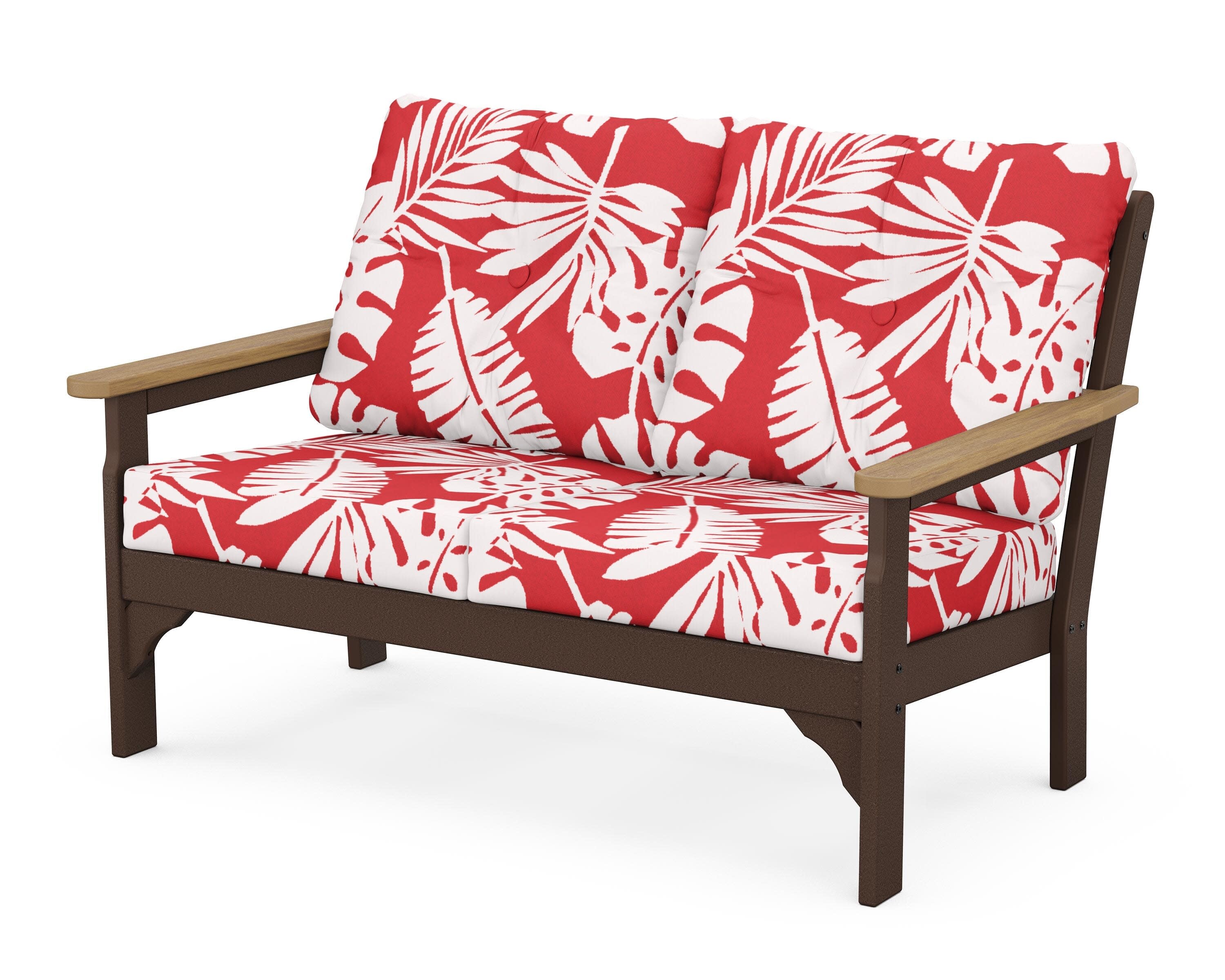 Vineyard Deep Seating Loveseat in Mahogany / Natural / Leaf Crimson
