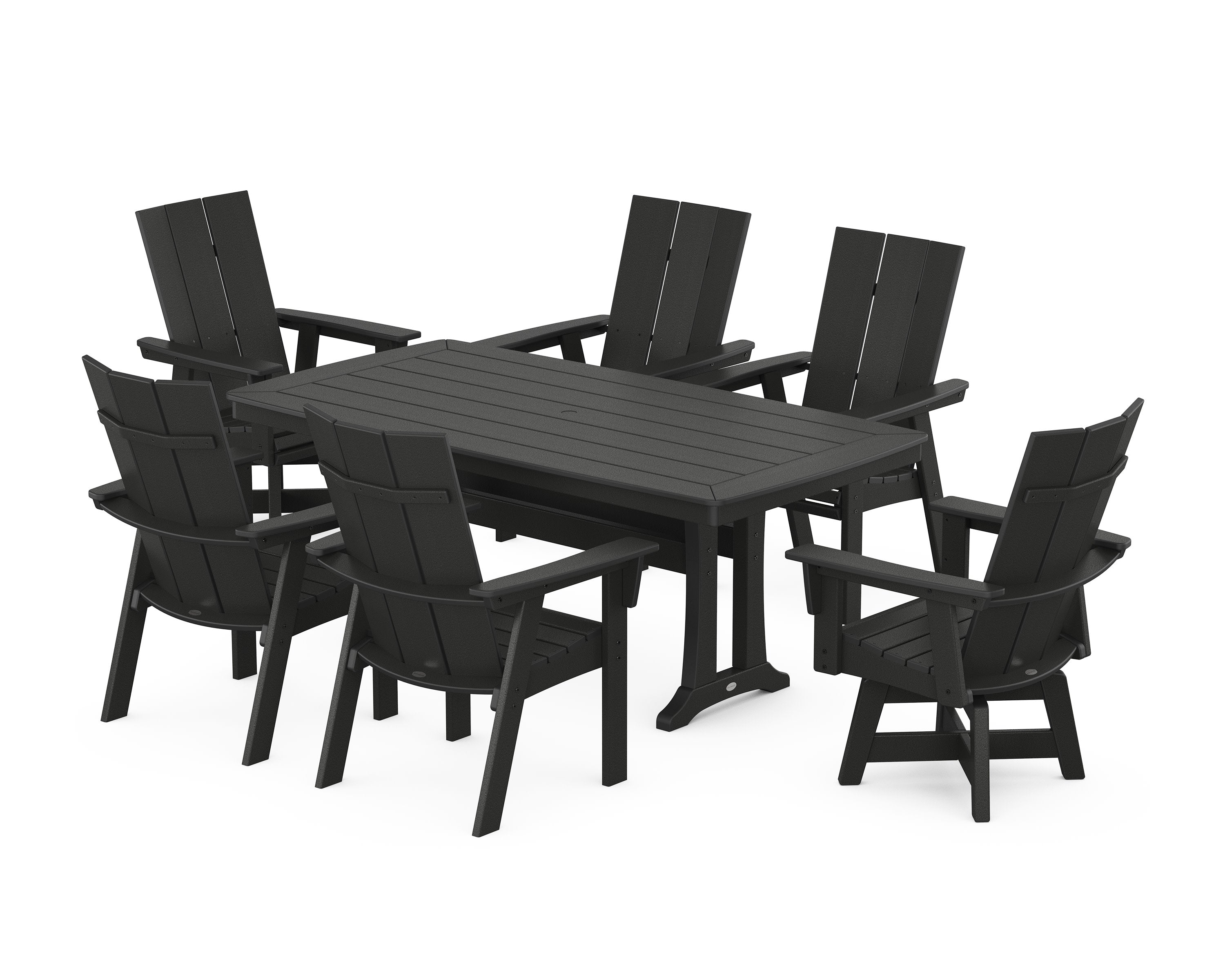 Modern Adirondack Swivel Chair 7-Piece Dining Set with Trestle Legs in Black