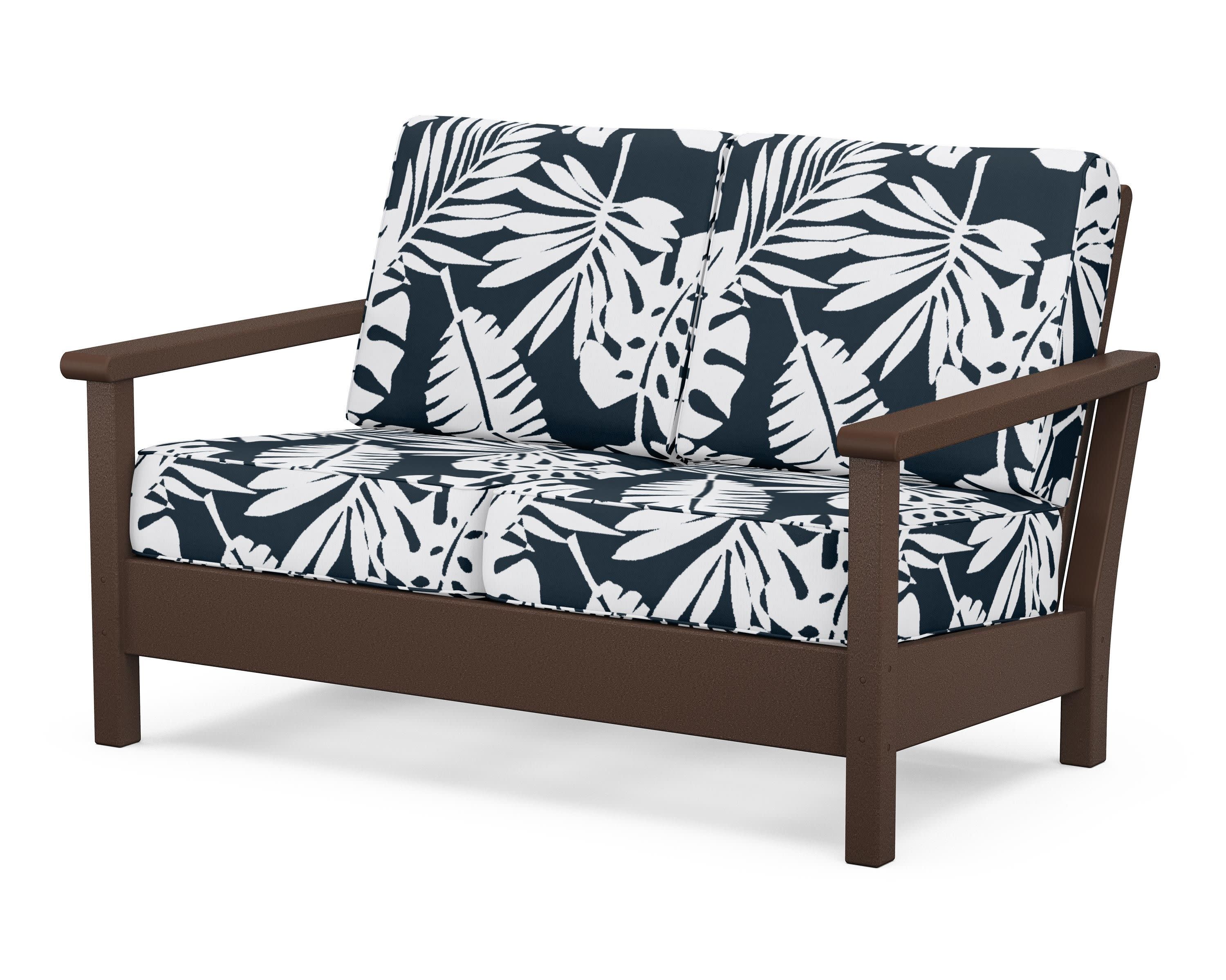 Harbour Deep Seating Loveseat in Mahogany / Leaf Marine Indigo