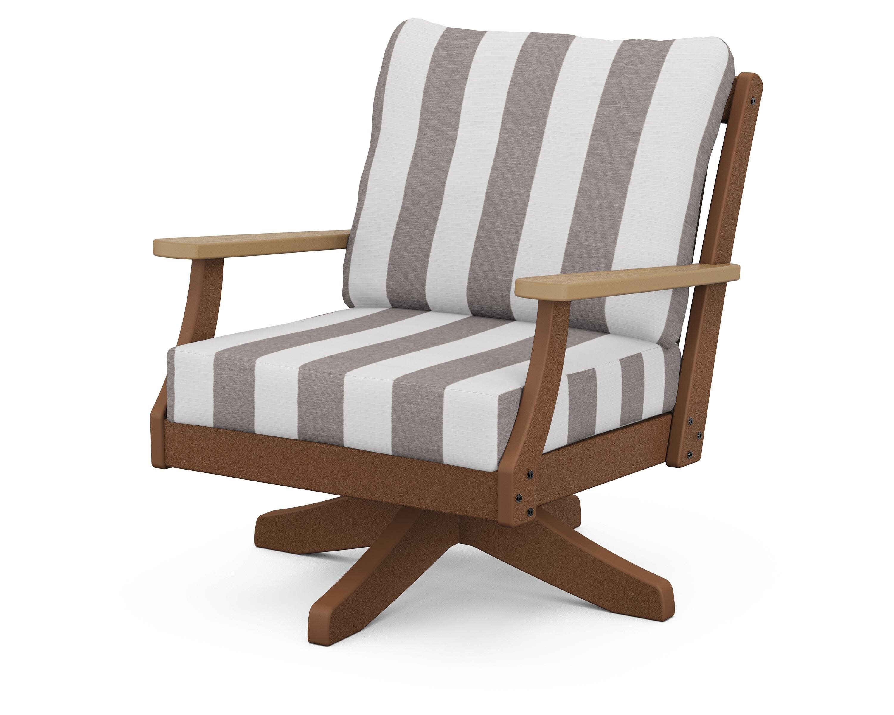 Braxton Deep Seating Swivel Chair in Teak / Natural / Cabana Stripe Grey Mist