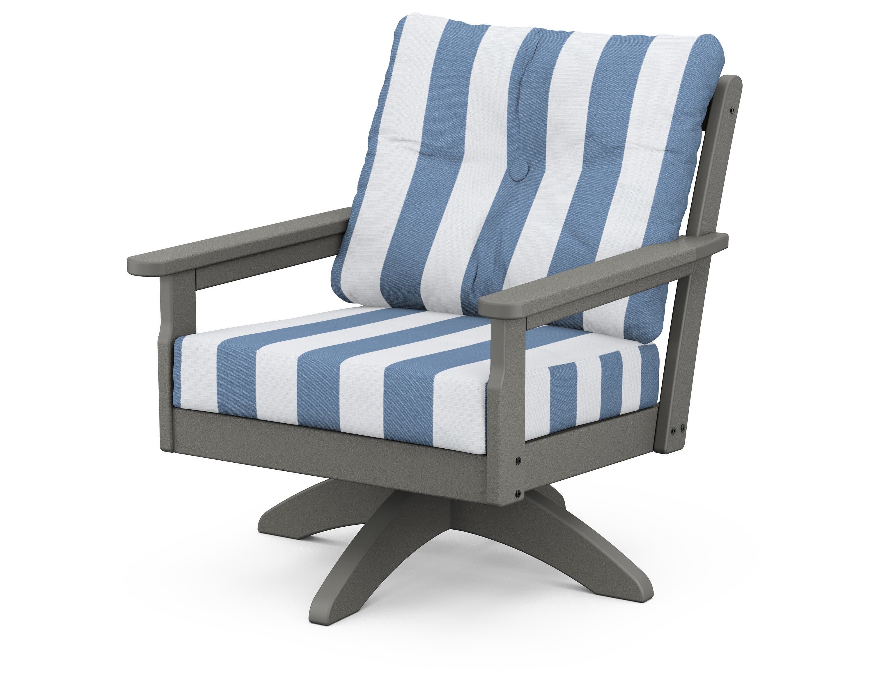 Vineyard Deep Seating Swivel Chair in Slate Grey / Cabana Stripe Sky Blue