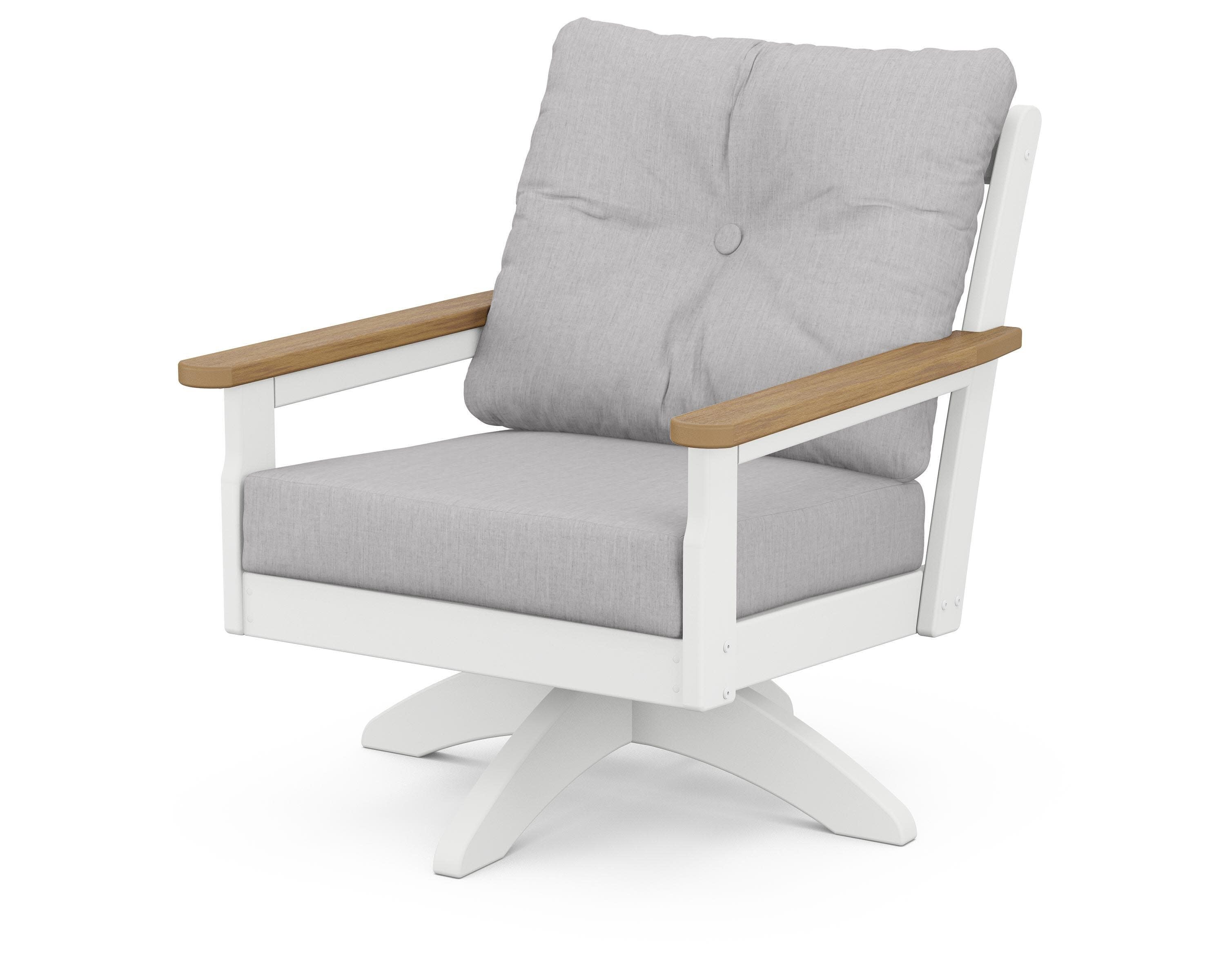 Vineyard Deep Seating Swivel Chair in White / Natural / Granite
