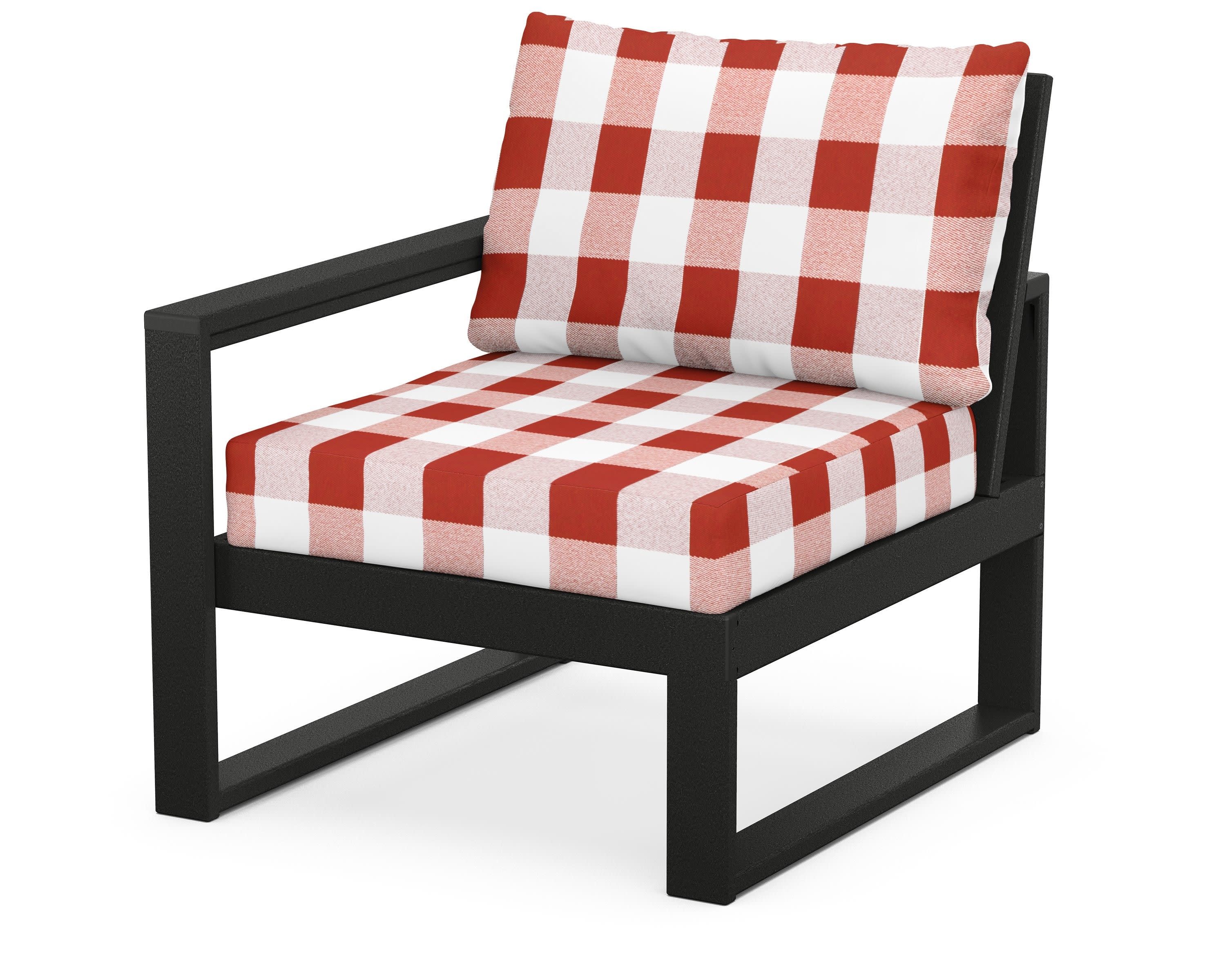 EDGE Modular Left Arm Chair in Black / Buffalo Plaid Crimson