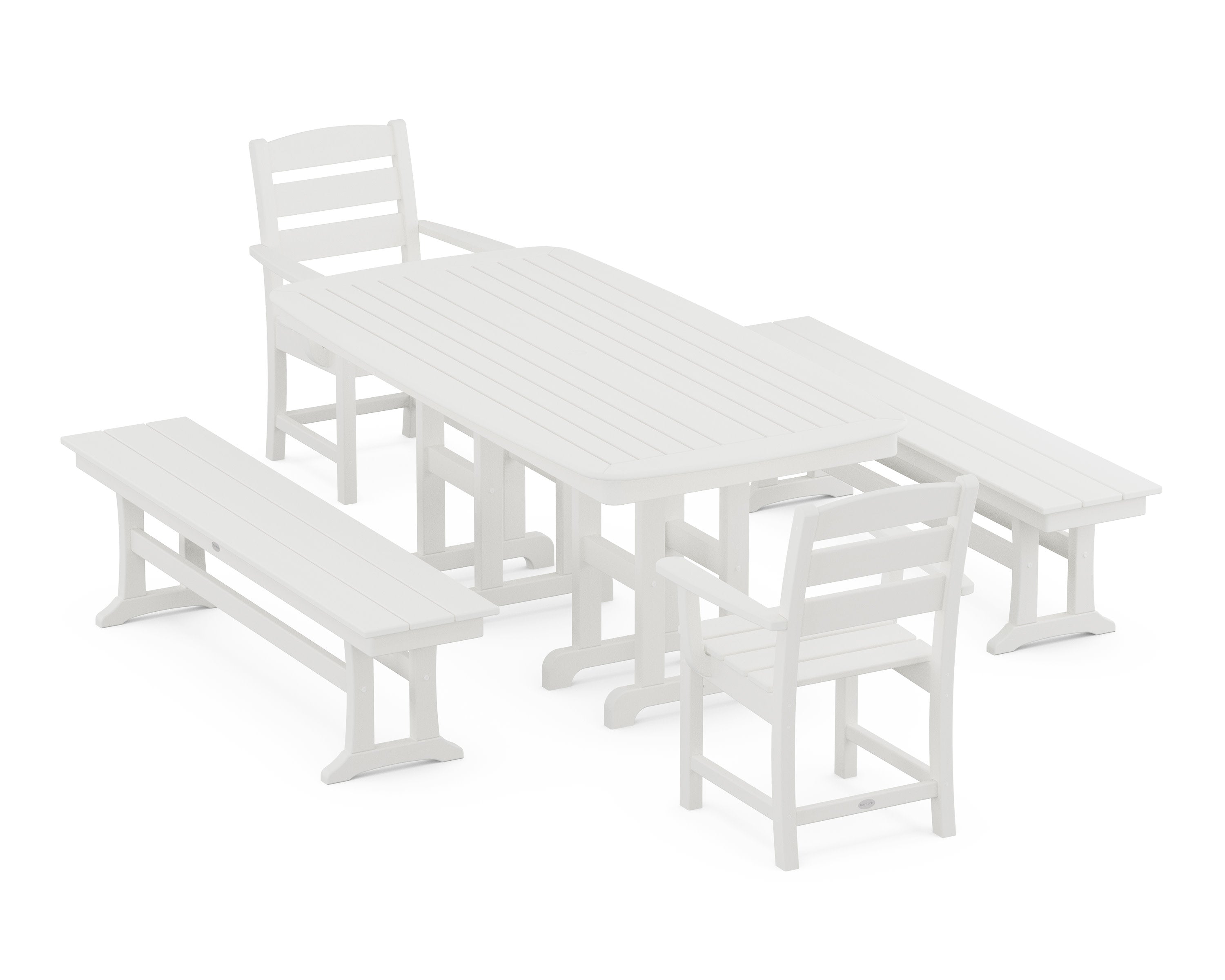 Lakeside 5-Piece Dining Set with Benches in Vintage White