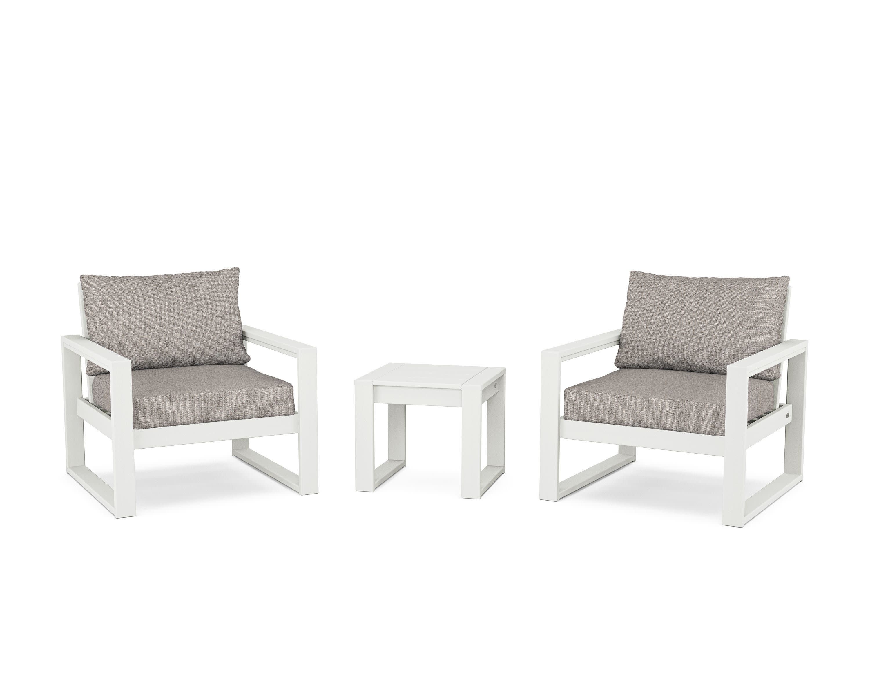 EDGE Sectional 3-Piece Deep Seating Set in Vintage White / Weathered Tweed