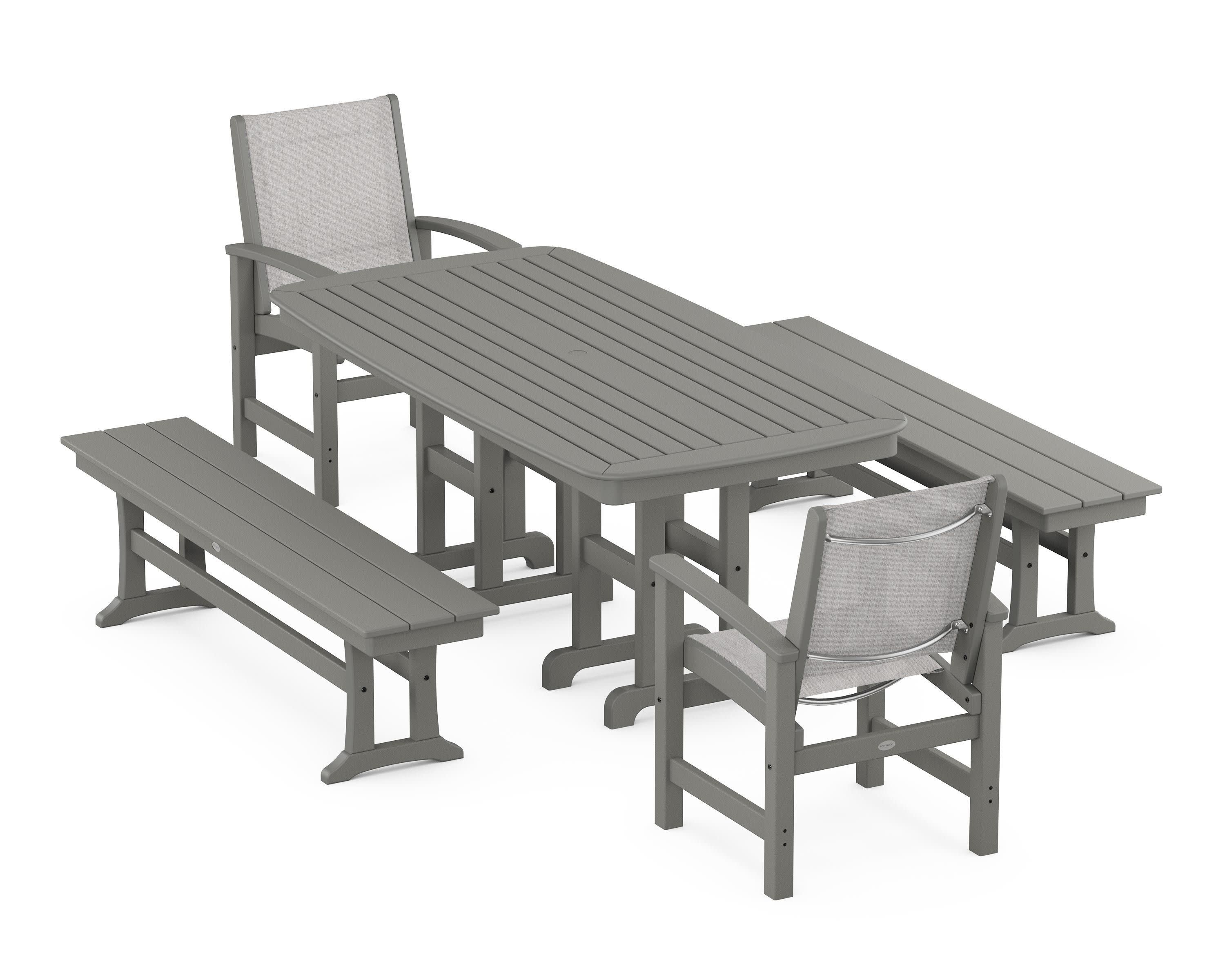 Coastal 5-Piece Dining Set in Slate Grey / Parchment Sling