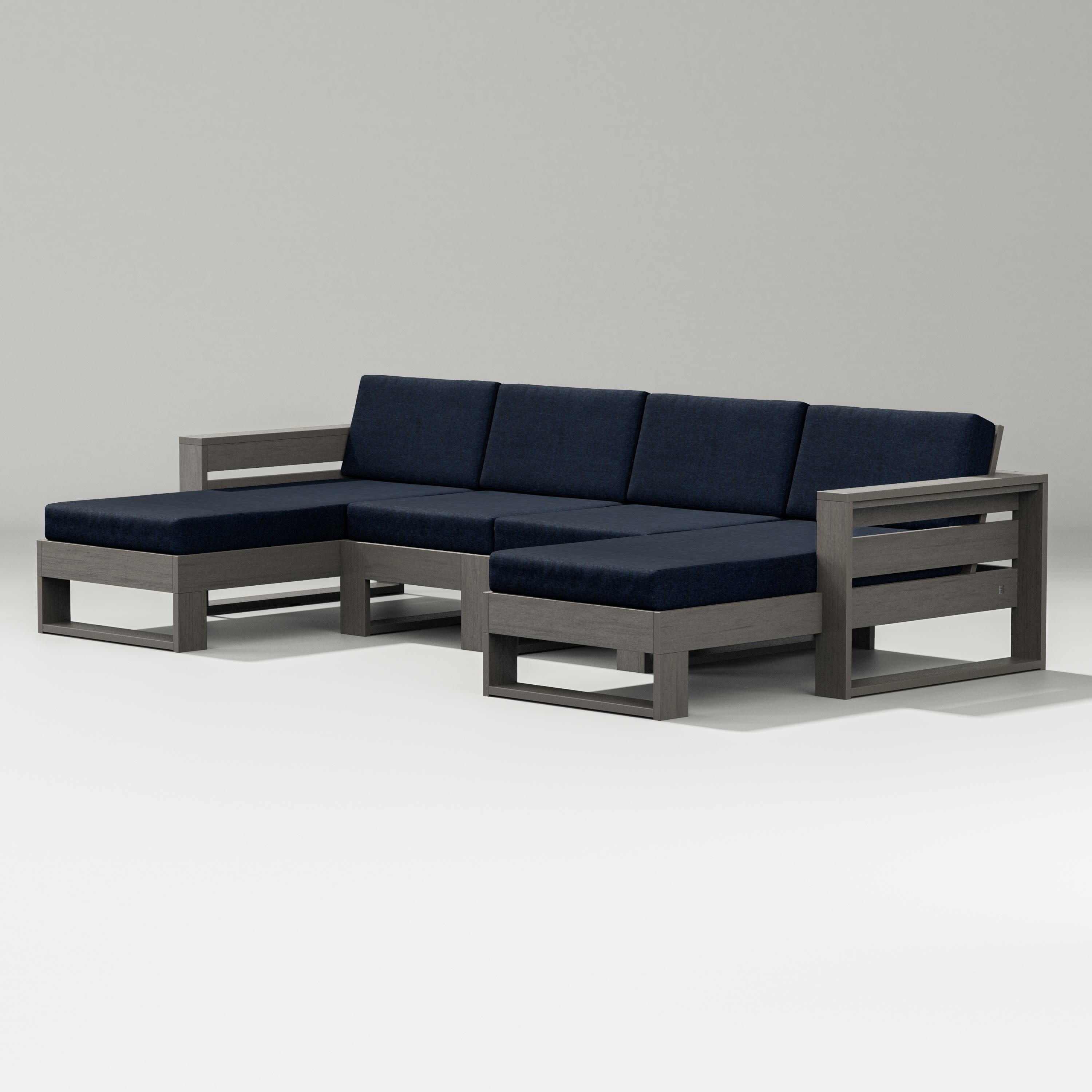 Latitude Double Chaise Sectional in Driftwood / Marine Indigo