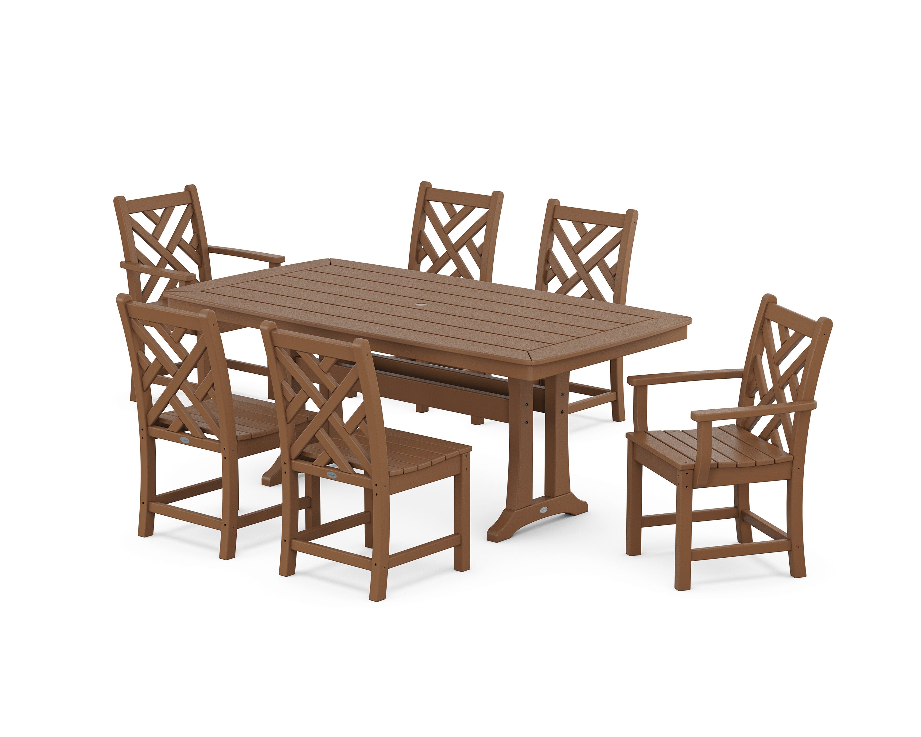 Chippendale 7-Piece Dining Set with Trestle Legs in Teak