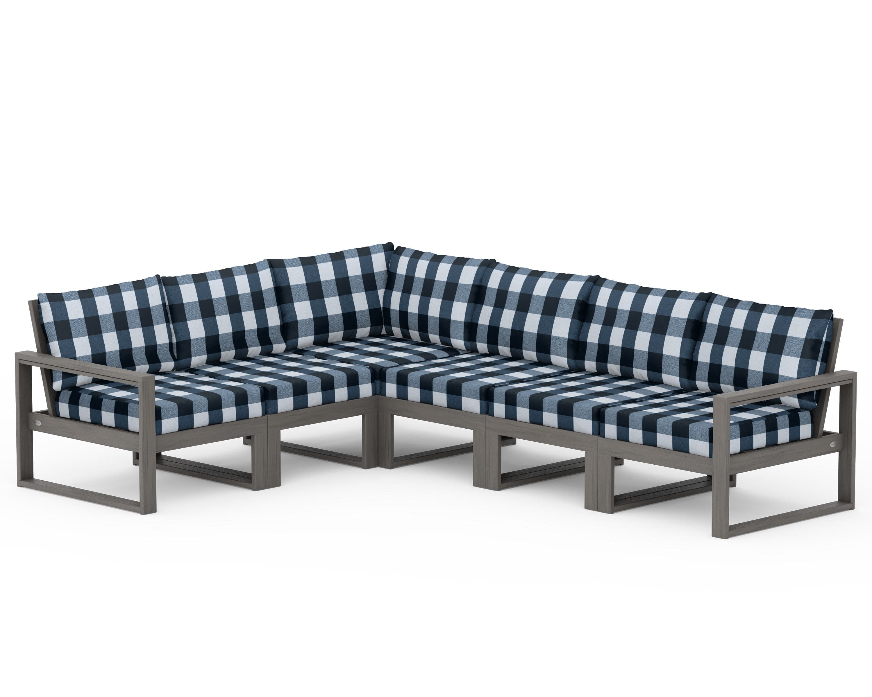 EDGE 6-Piece Modular Deep Seating Set in Driftwood / Buffalo Plaid Marine Indigo