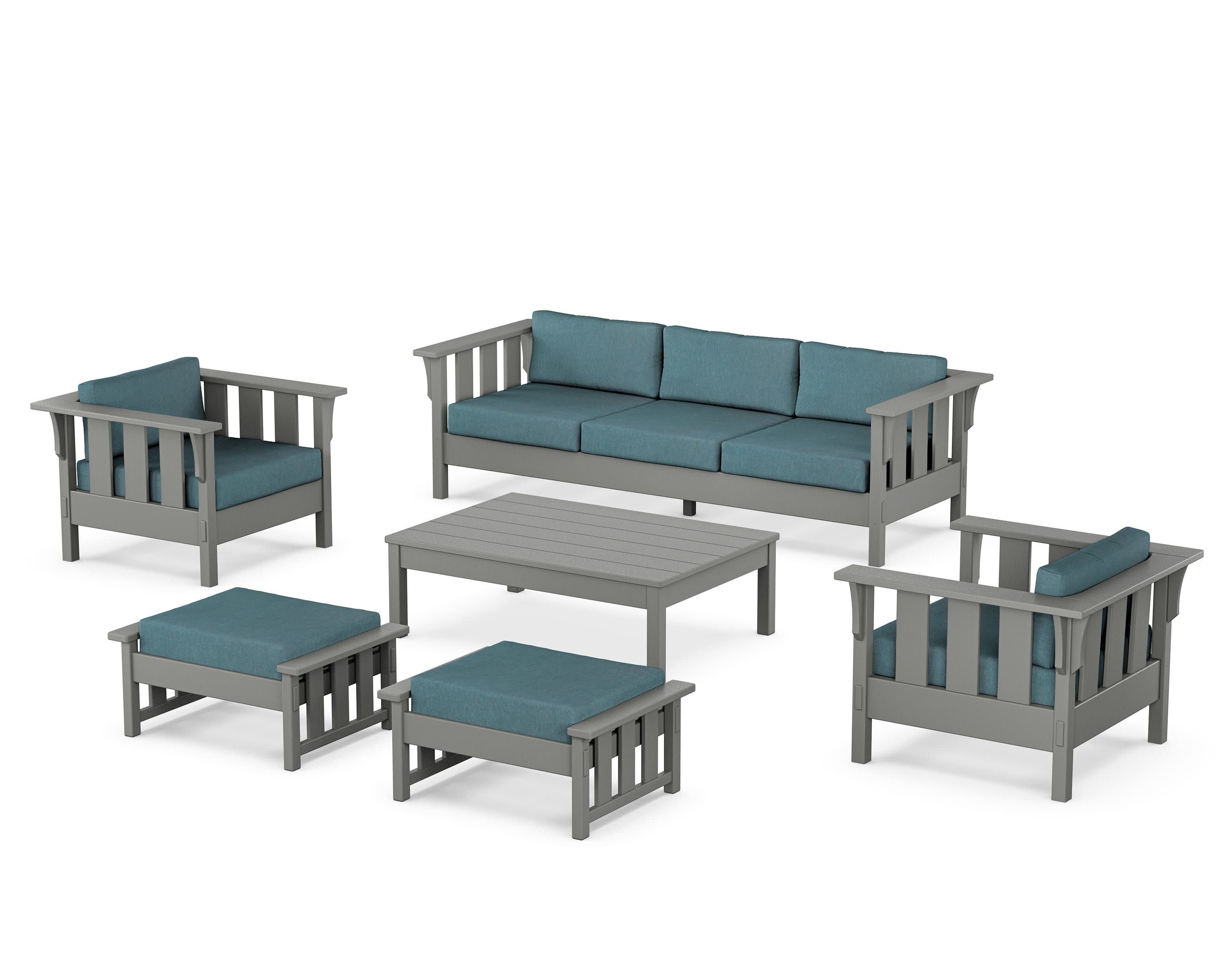 Acadia 6-Piece Lounge Sofa Set in Slate Grey / Ocean Teal