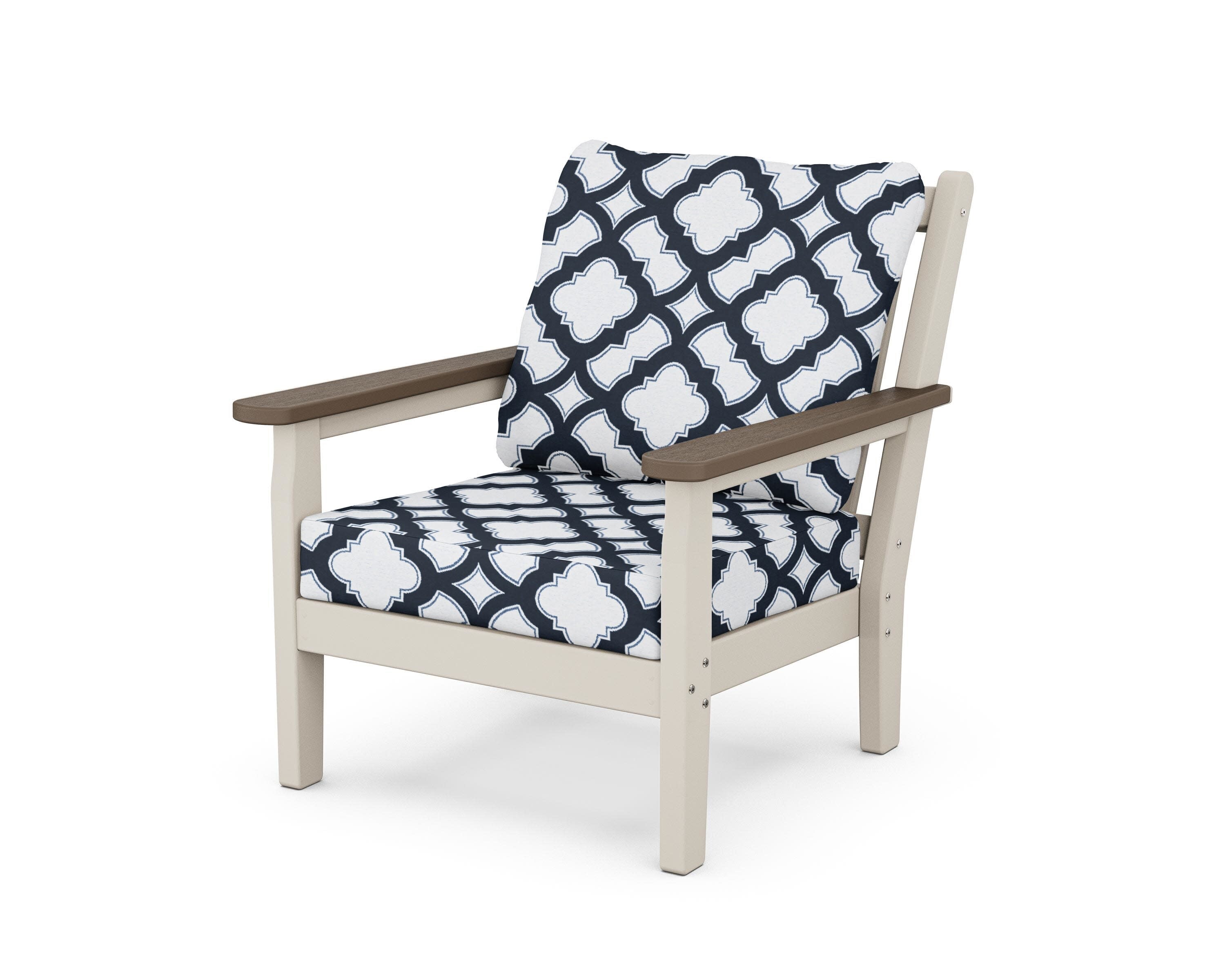 Chippendale Deep Seating Chair in Sand / Kona / Trellis Marine Indigo