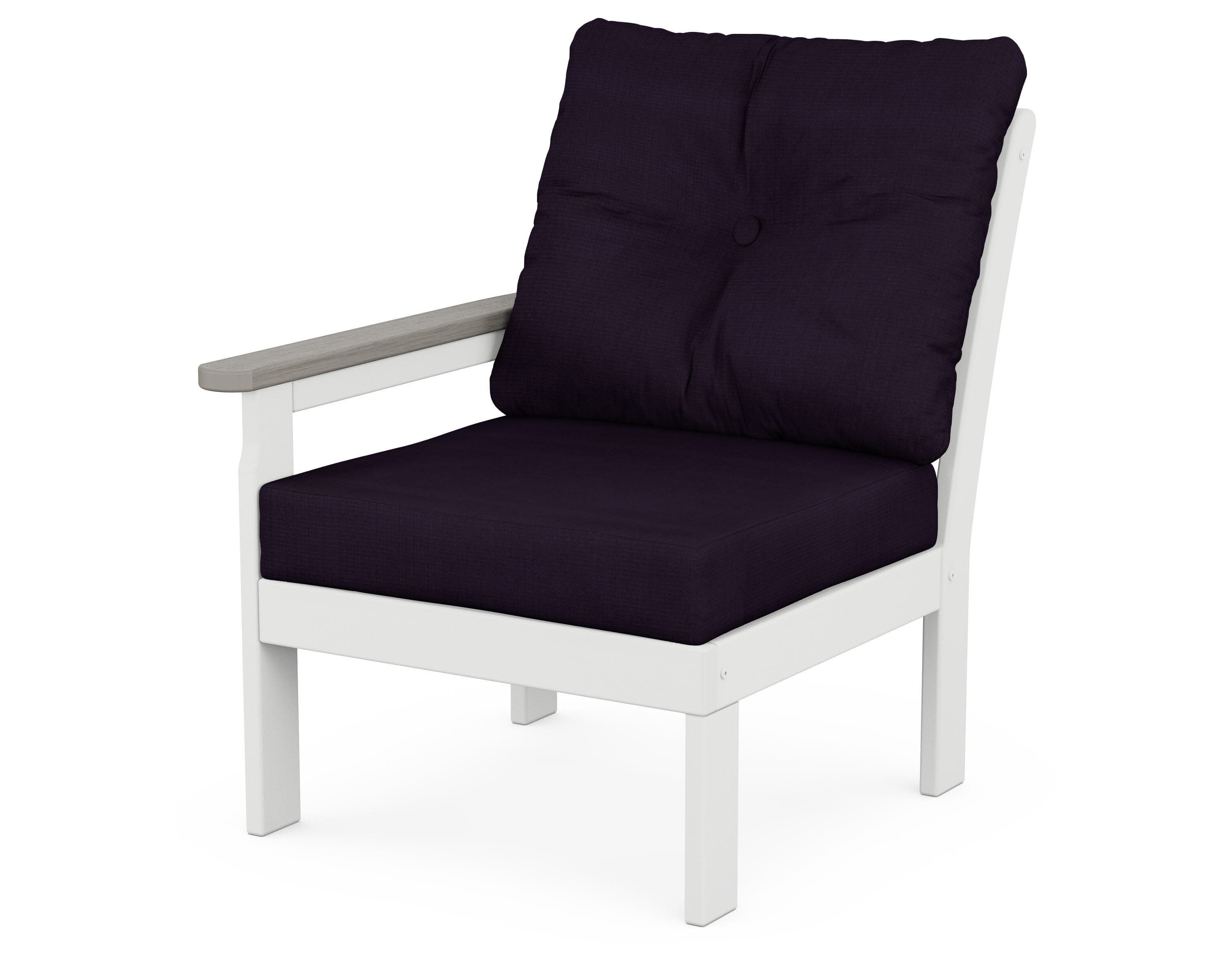 Vineyard Modular Left Arm Chair in White / Driftwood / Navy Linen