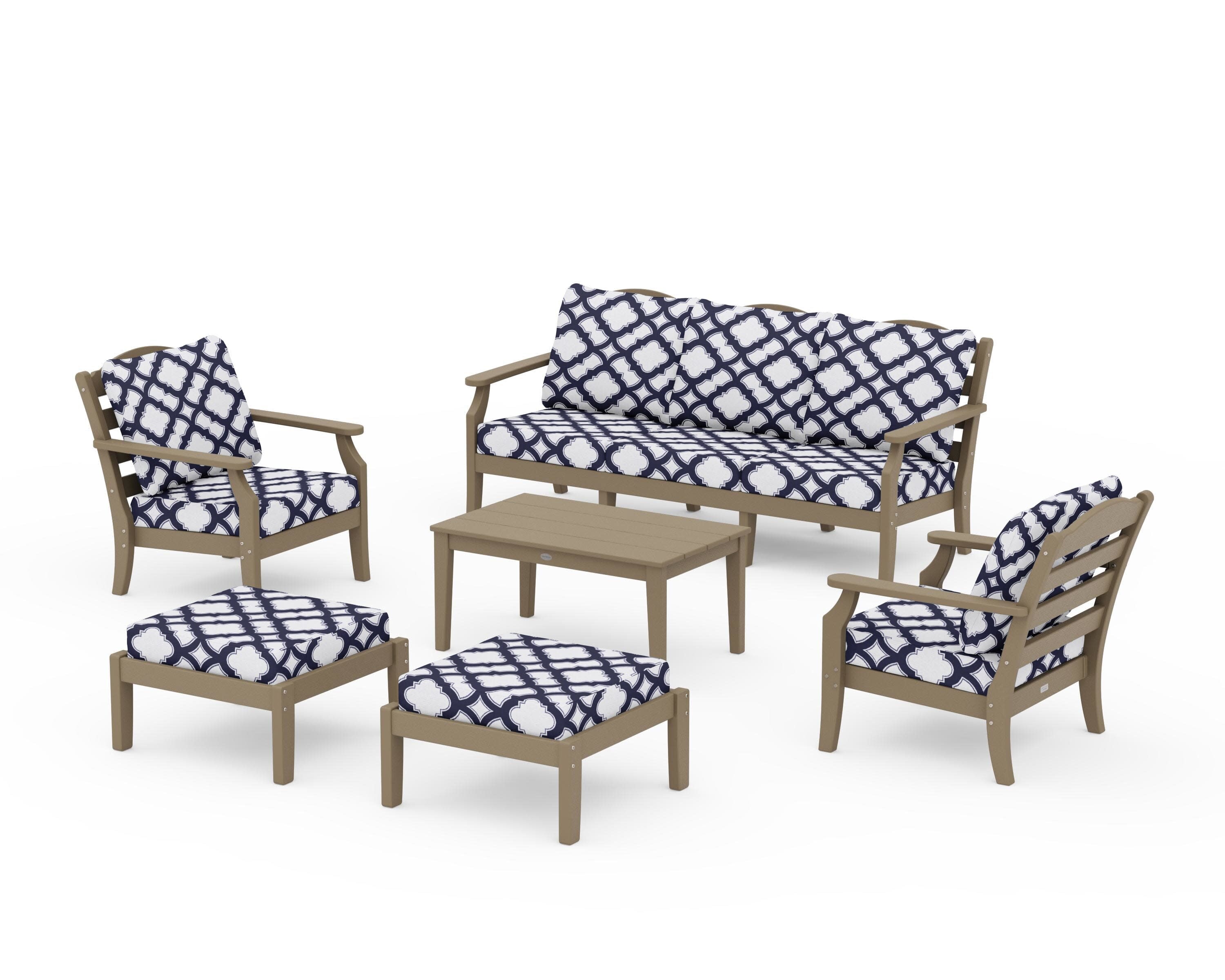 Savannah 6-Piece Lounge Sofa Set in Vintage Sahara / Trellis Navy