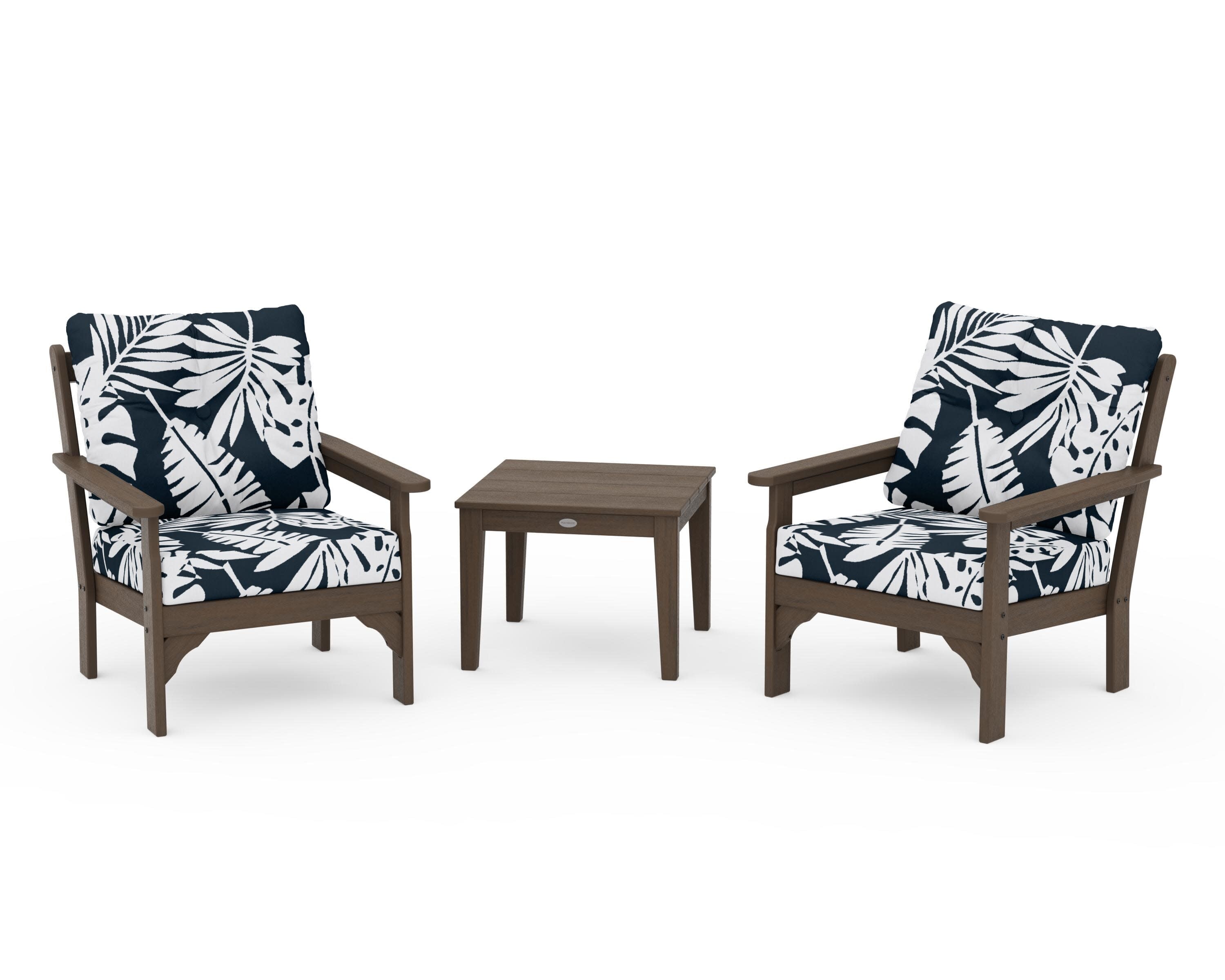 Vineyard 3-Piece Deep Seating Set in Kona / Leaf Marine Indigo
