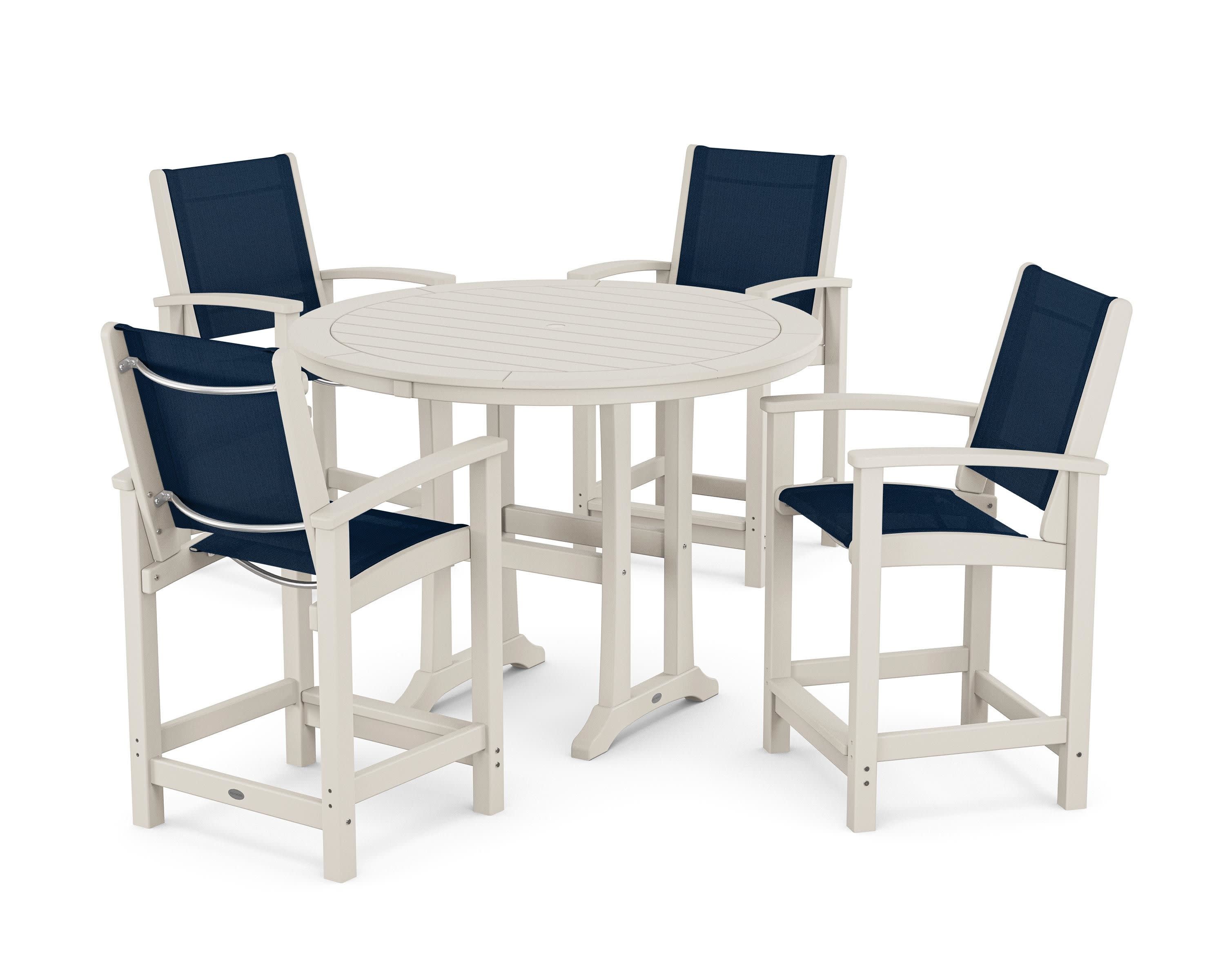 Coastal 5-Piece Counter Set in Sand / Navy Blue Sling