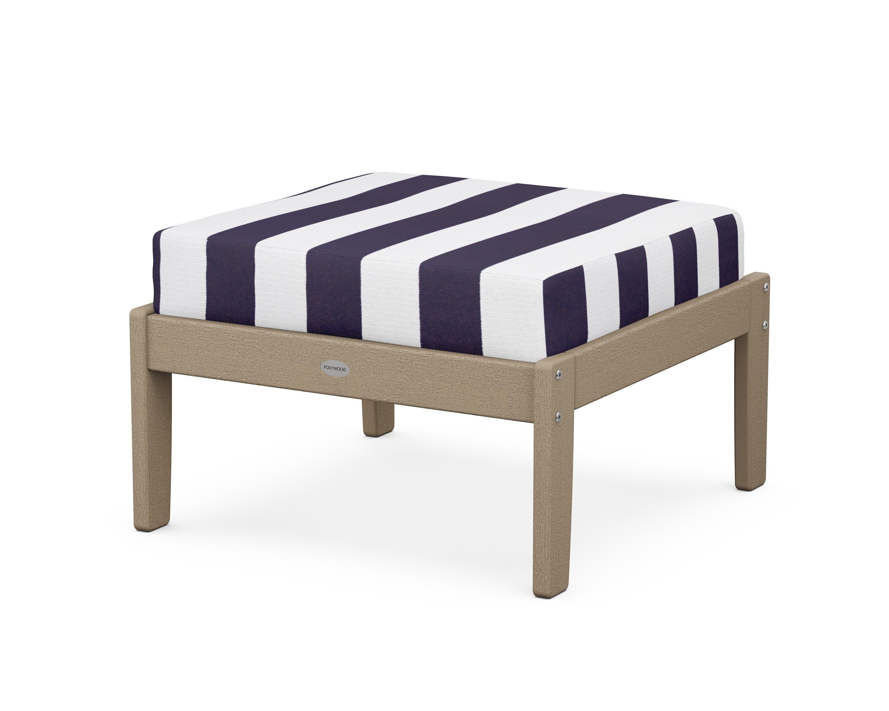Braxton Deep Seating Ottoman in Vintage Sahara / Cabana Stripe Navy