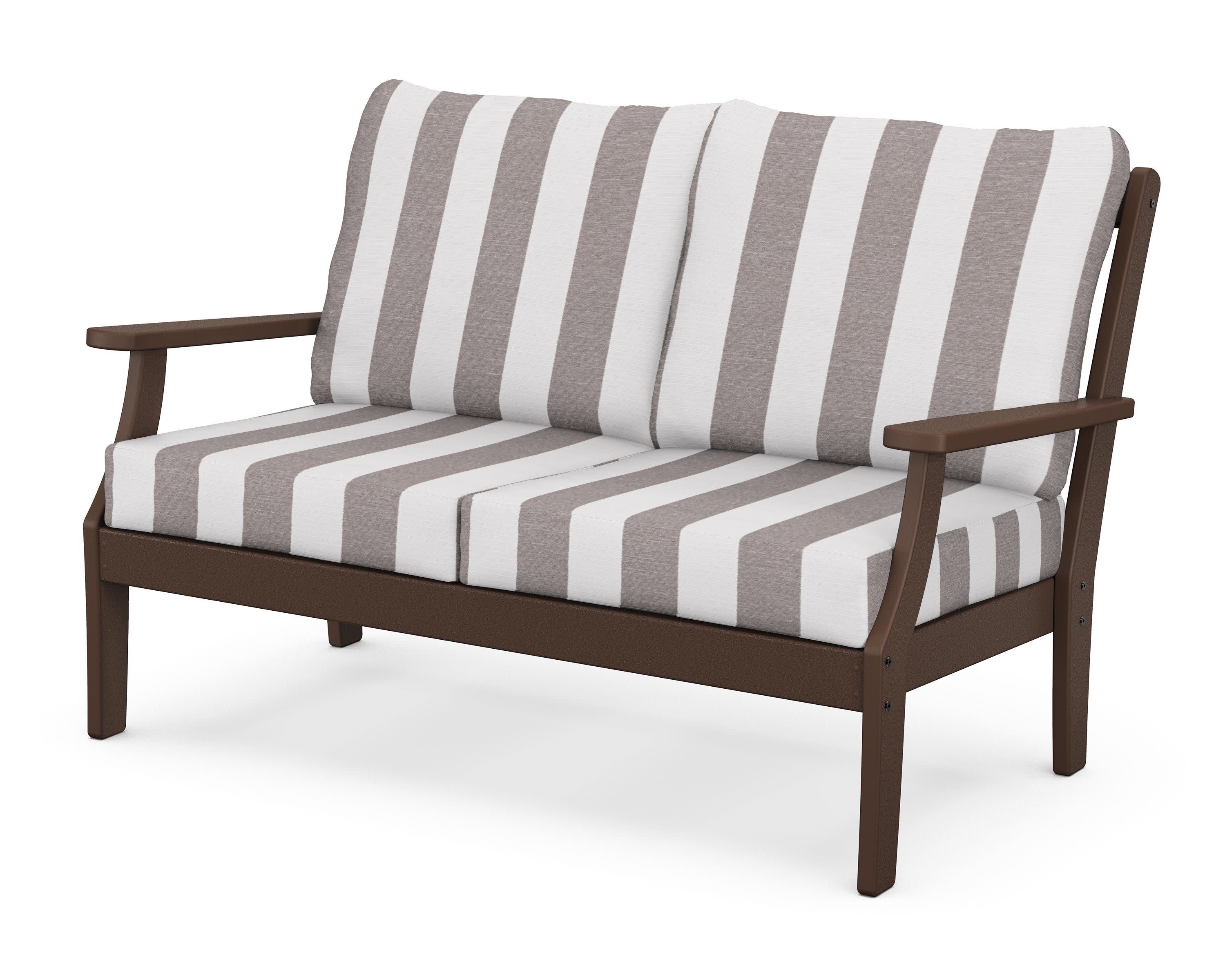 Braxton Deep Seating Loveseat in Mahogany / Cabana Stripe Grey Mist