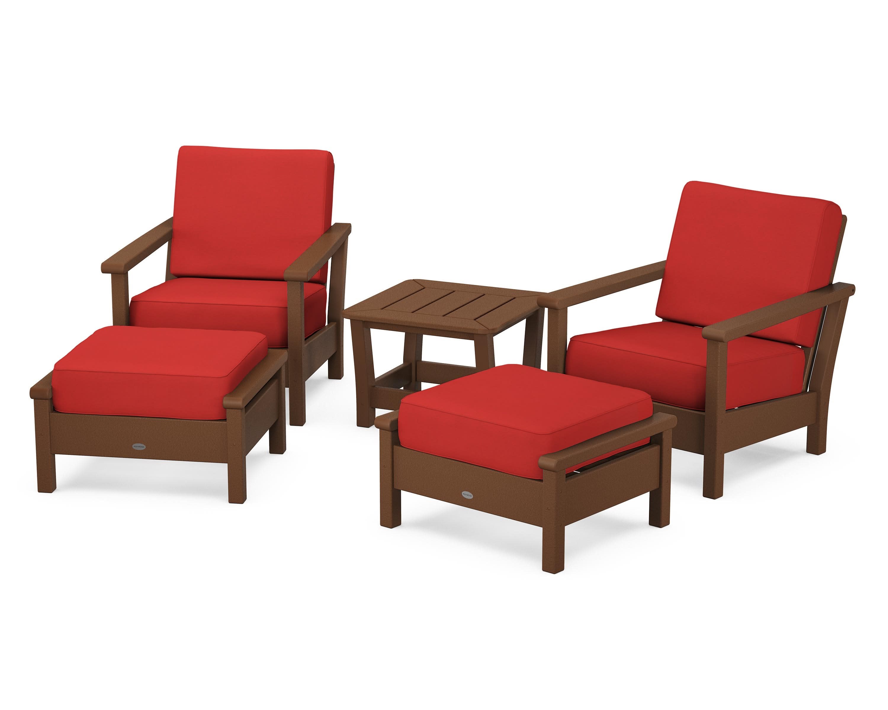 Harbour 5-Piece Deep Seating Chair Set in Teak / Crimson Linen