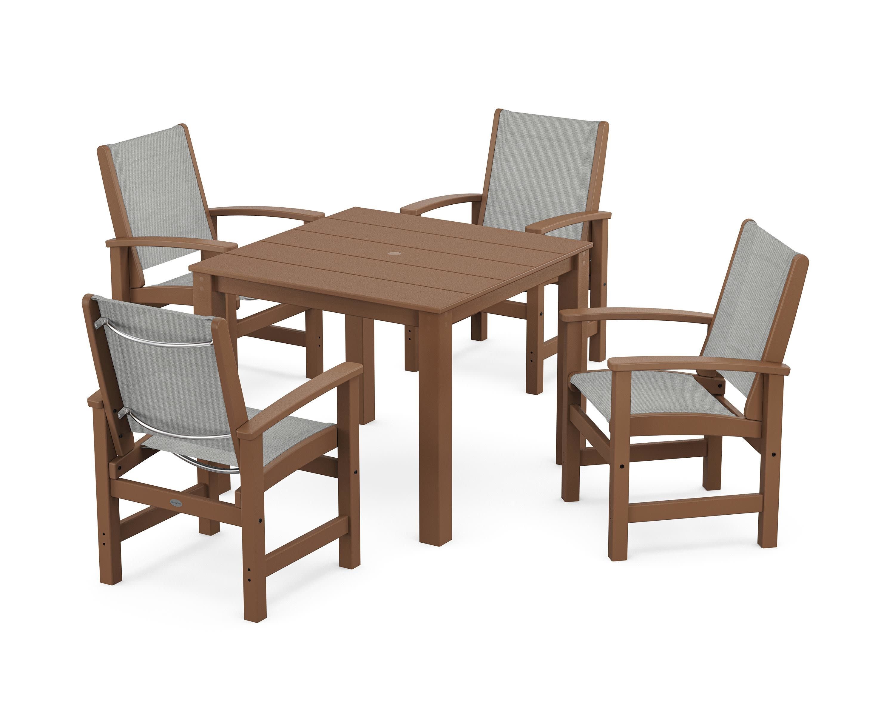 Coastal 5-Piece Parsons Dining Set in Teak / Metallic Sling