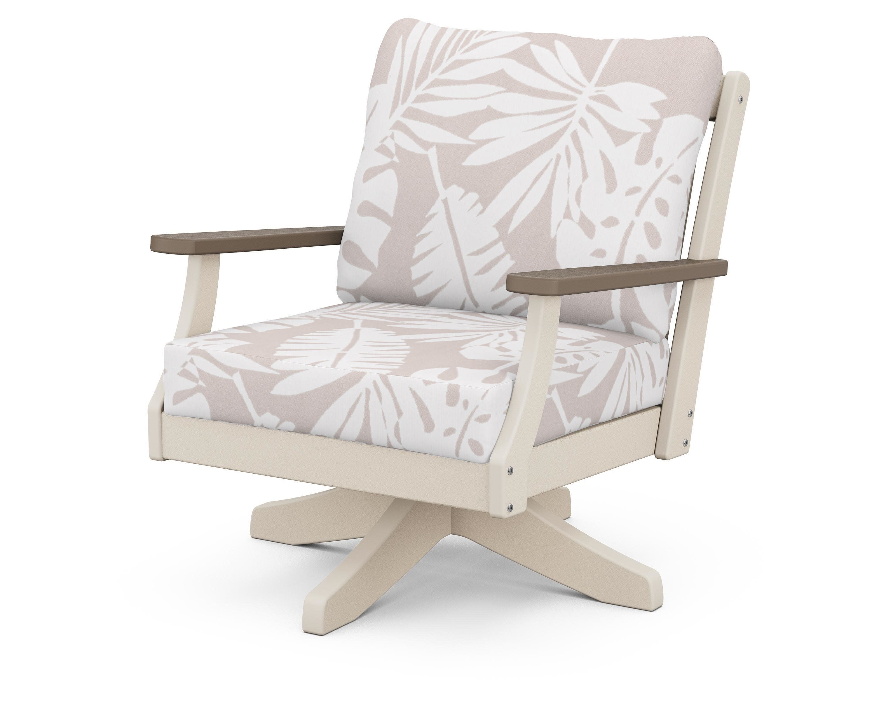 Braxton Deep Seating Swivel Chair in Sand / Kona / Leaf Dune Burlap