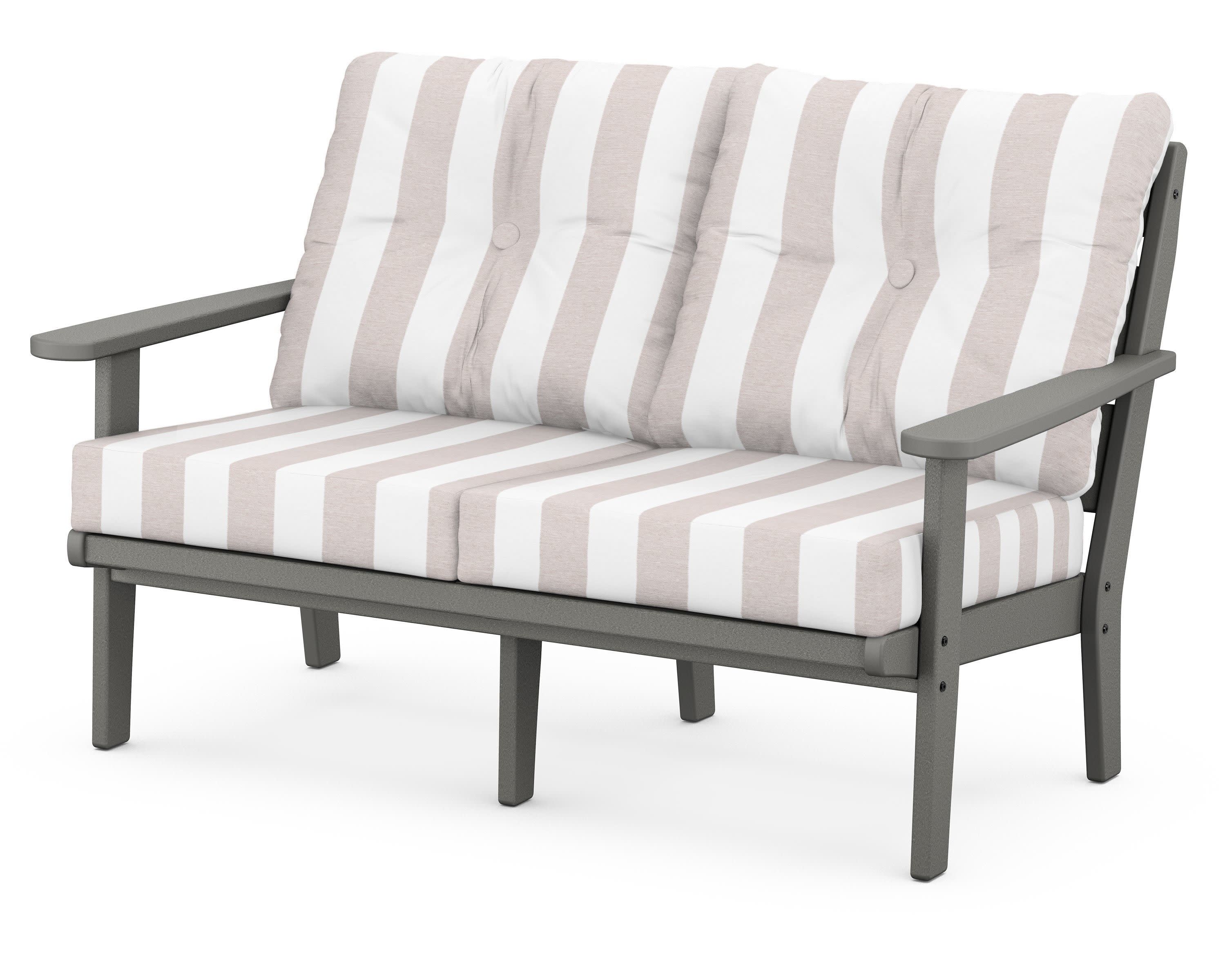 Lakeside Deep Seating Loveseat in Slate Grey / Cabana Stripe Dune Burlap