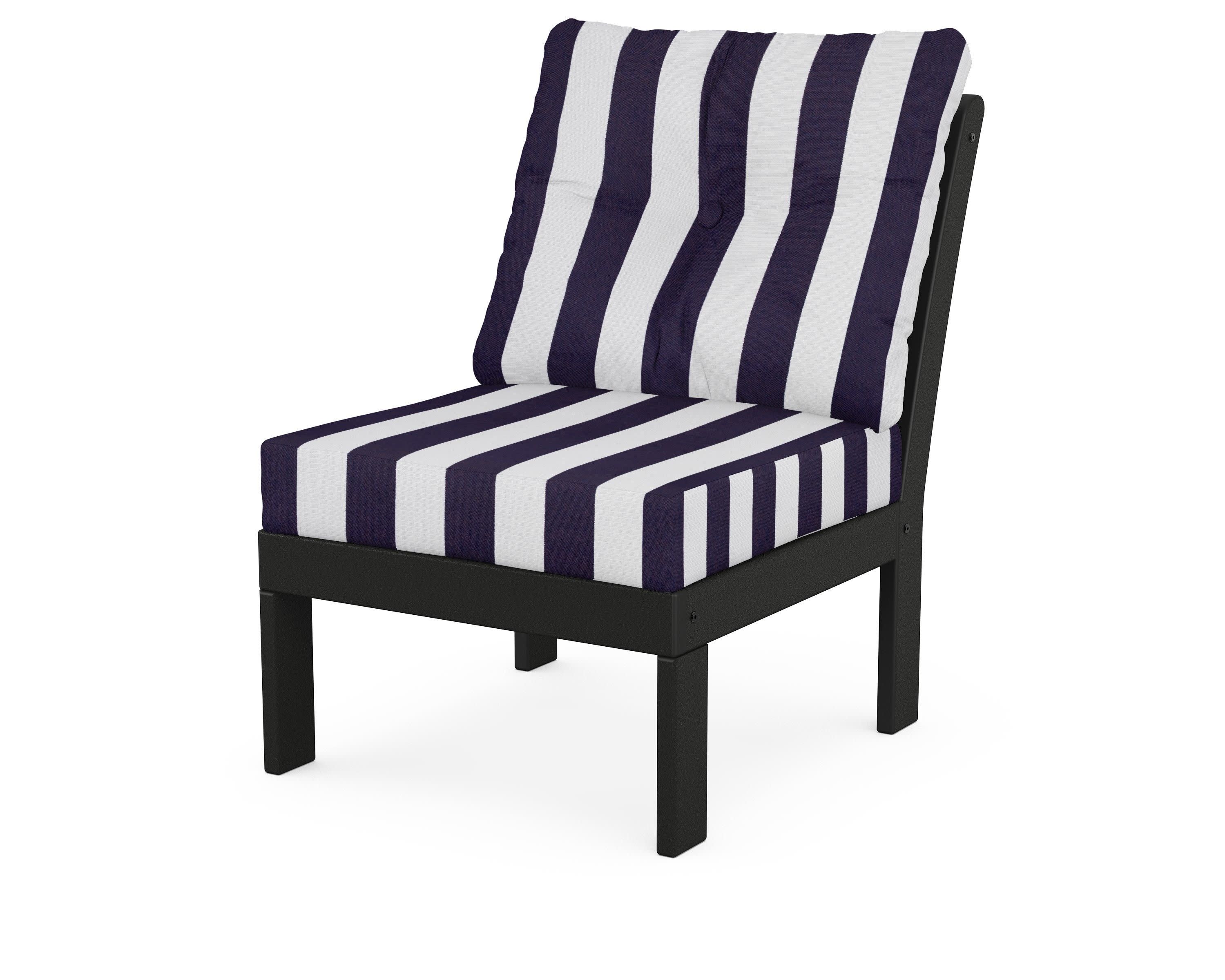 Vineyard Modular Armless Chair in Black / Cabana Stripe Navy
