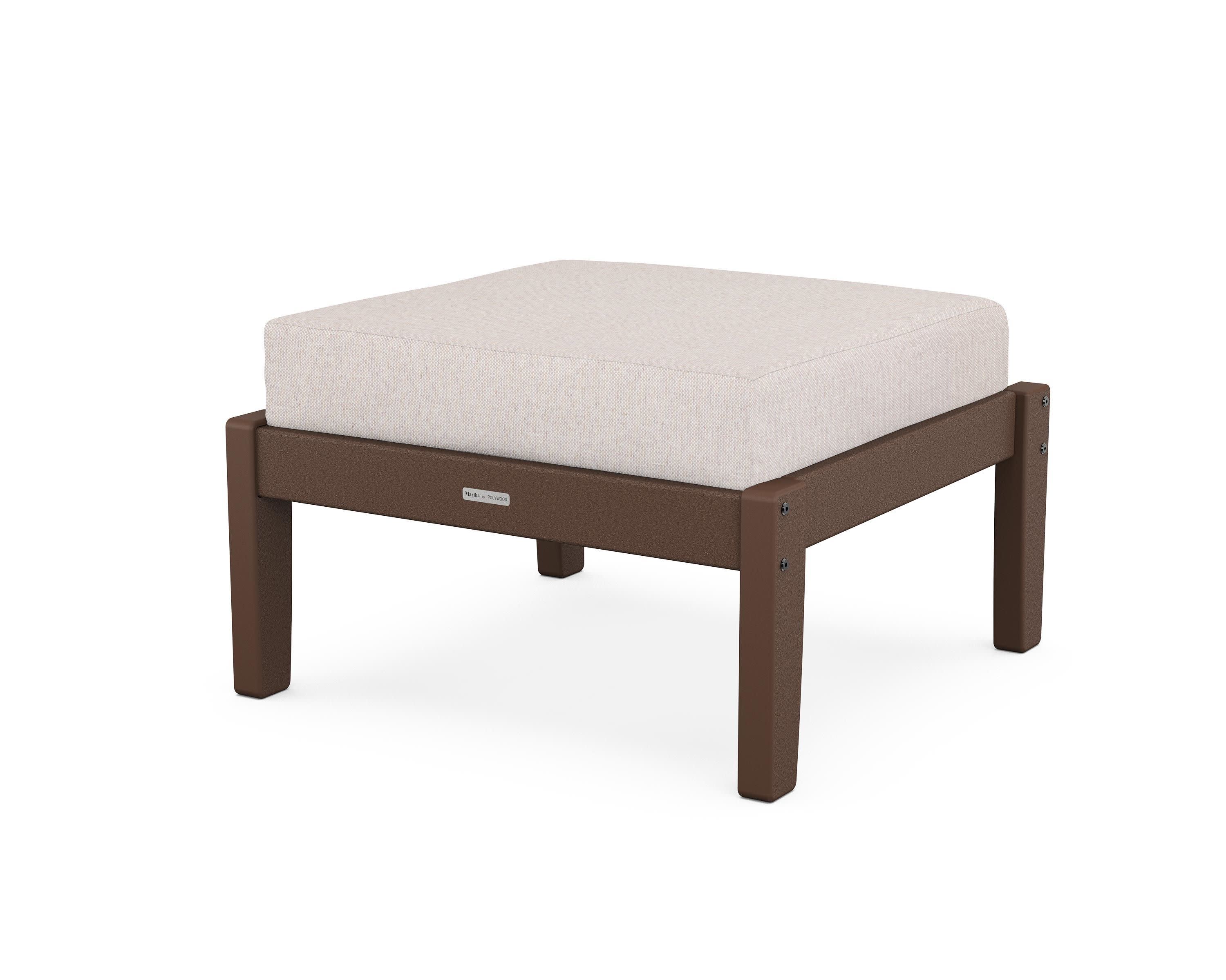 Chinoiserie Deep Seating Ottoman in Mahogany / Dune Burlap