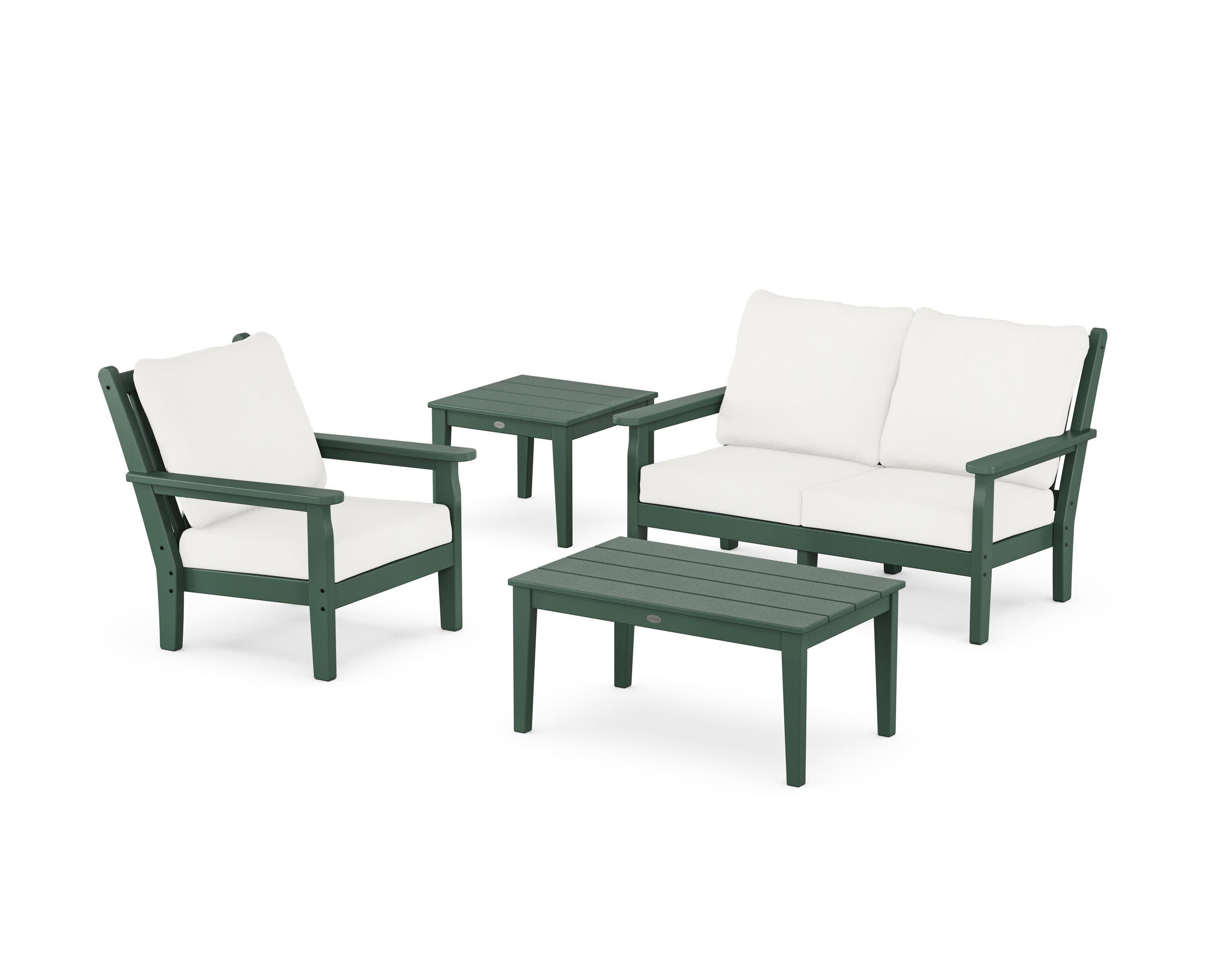 Chippendale 4-Piece Deep Seating Set in Green / Natural Linen