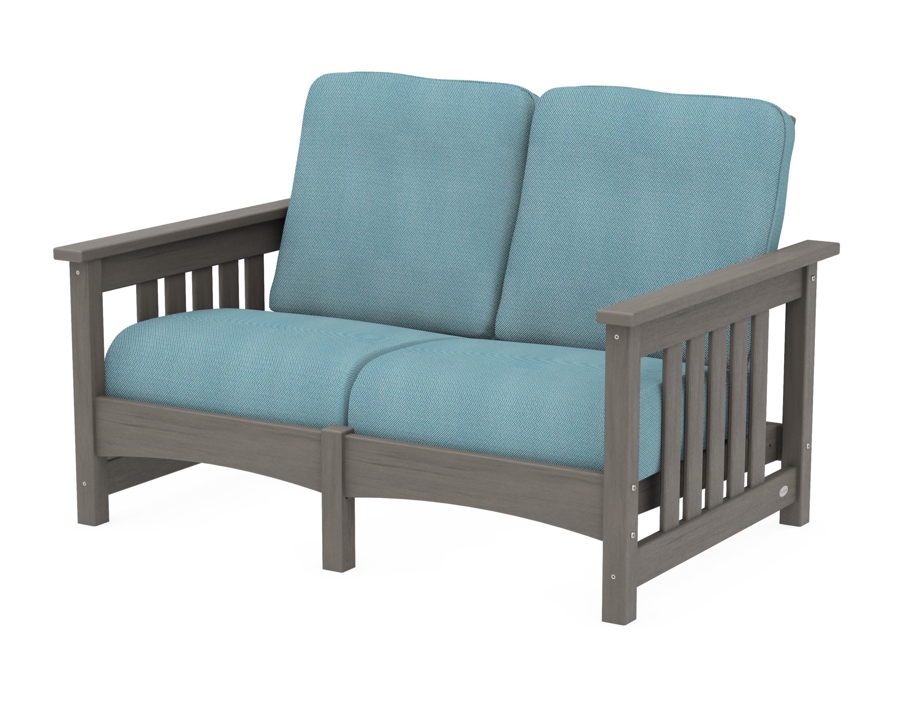 Club Mission Loveseat in Driftwood / Lattice Sky Blue