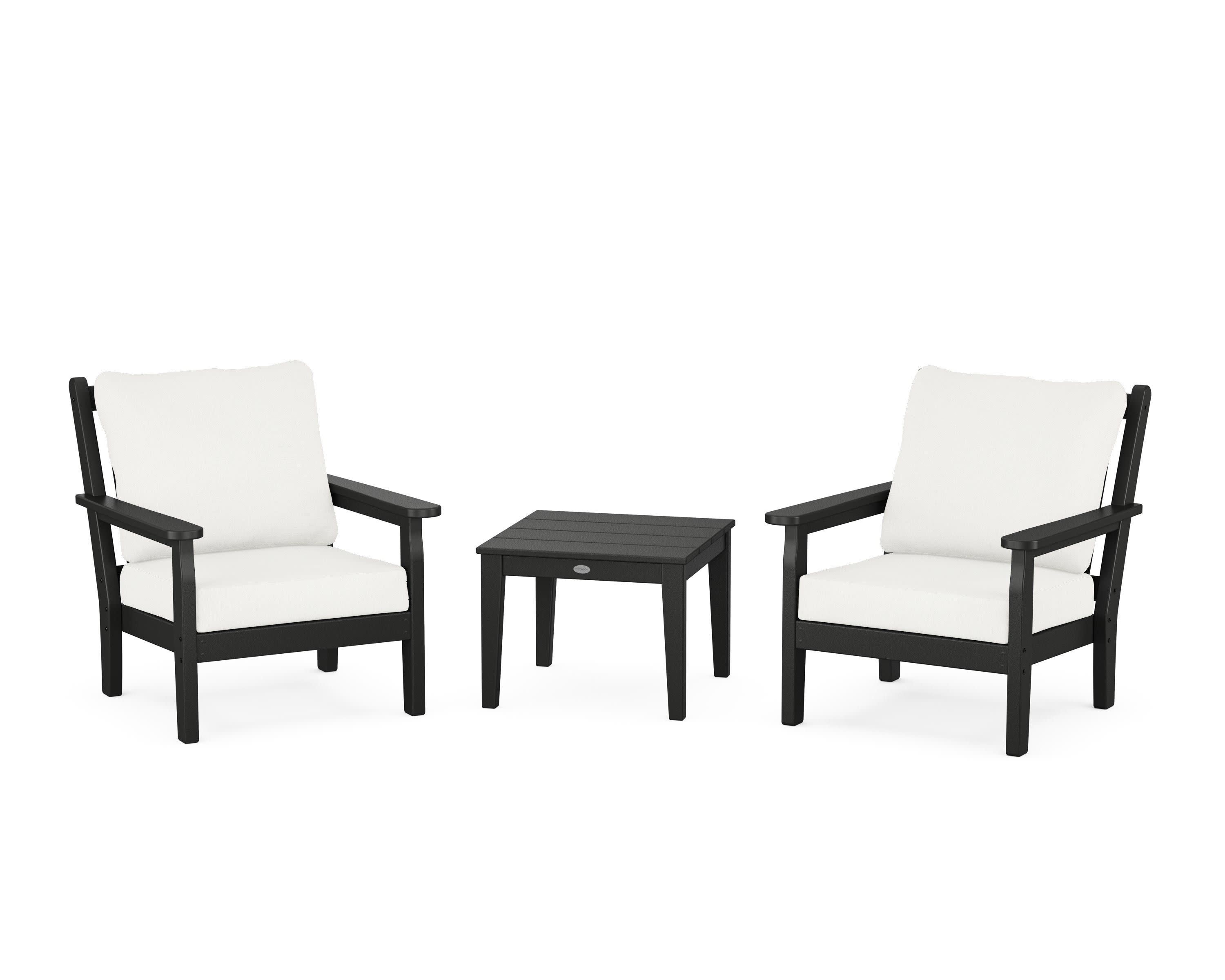 Chippendale 3-Piece Deep Seating Set in Black / Natural Linen