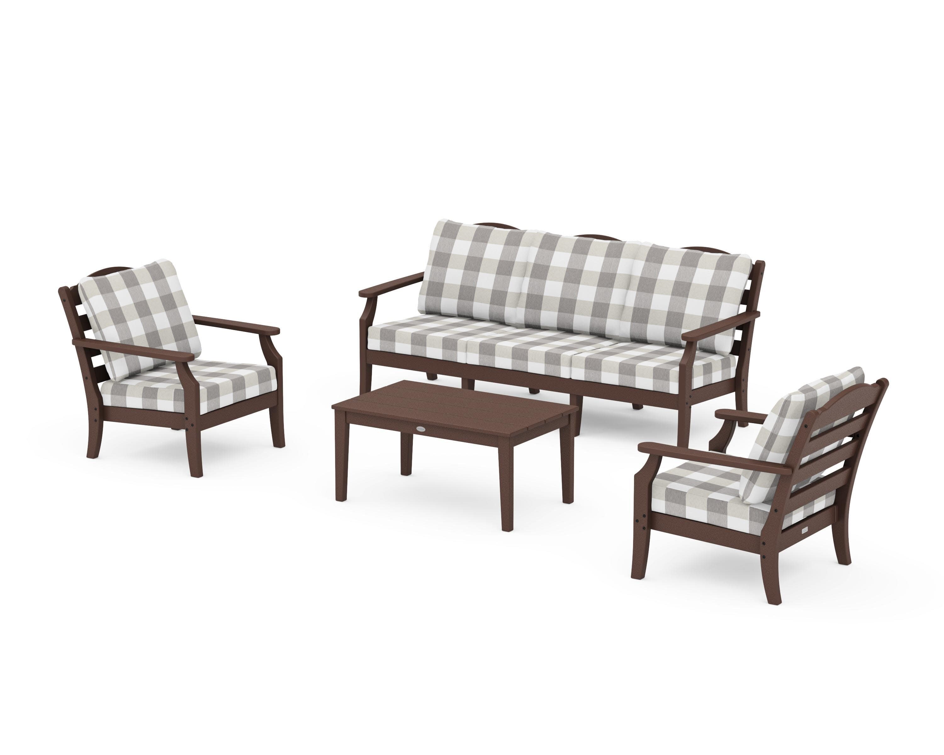 Savannah 4-Piece Deep Seating Set with Sofa in Mahogany / Buffalo Plaid Grey Mist