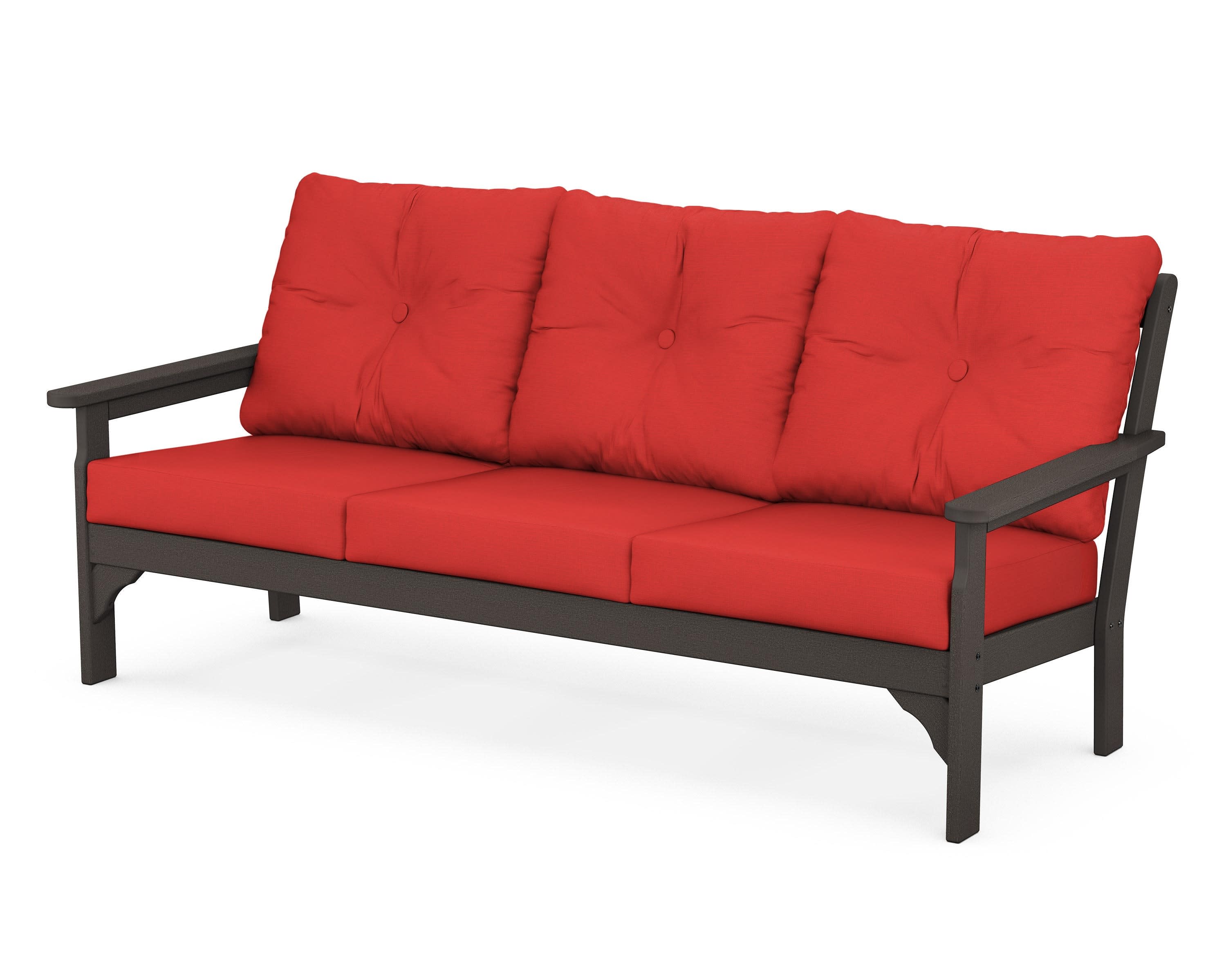 Vineyard Deep Seating Sofa in Vintage Coffee / Crimson Linen