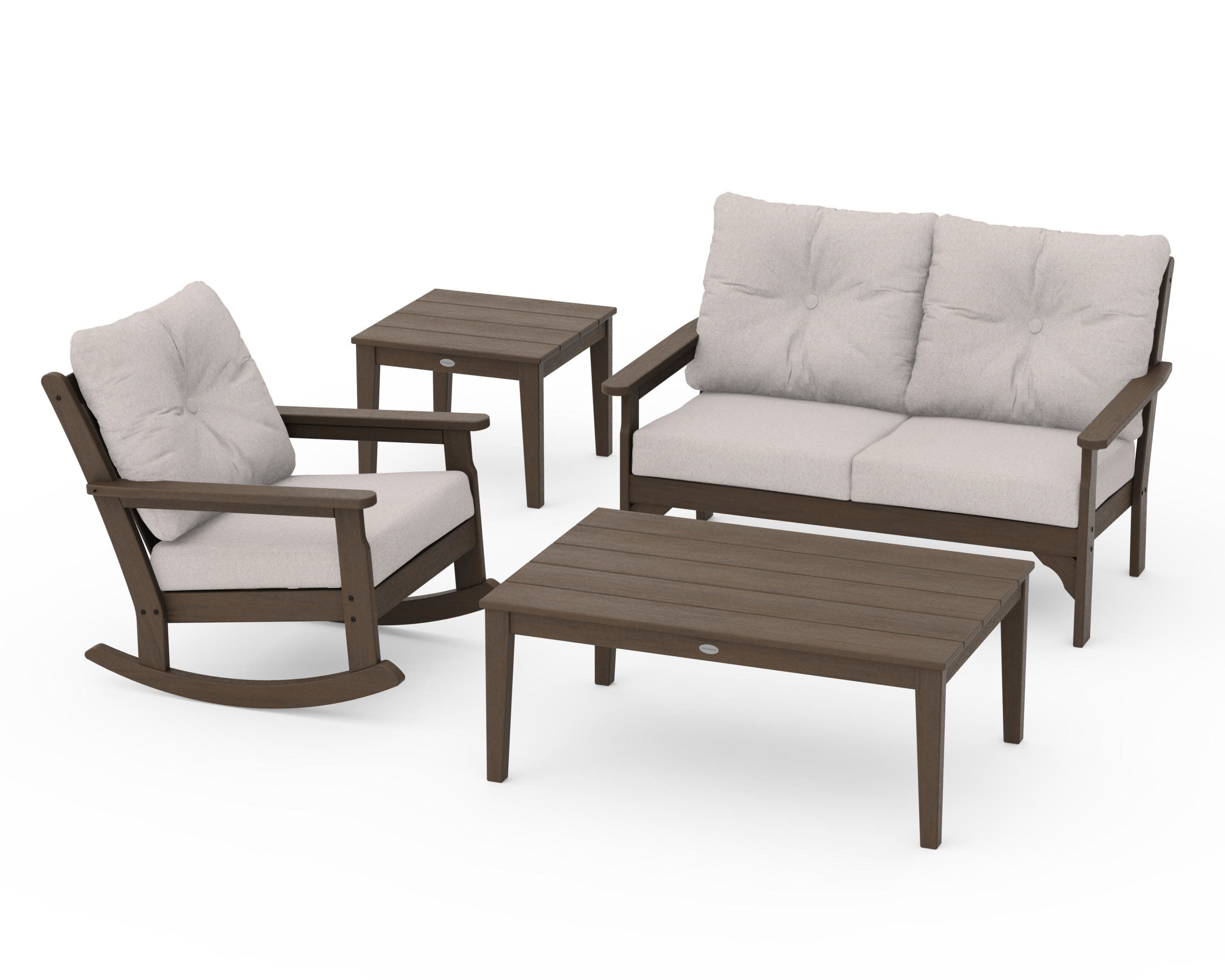 Vineyard 4-Piece Deep Seating Rocker Set in Kona / Dune Burlap