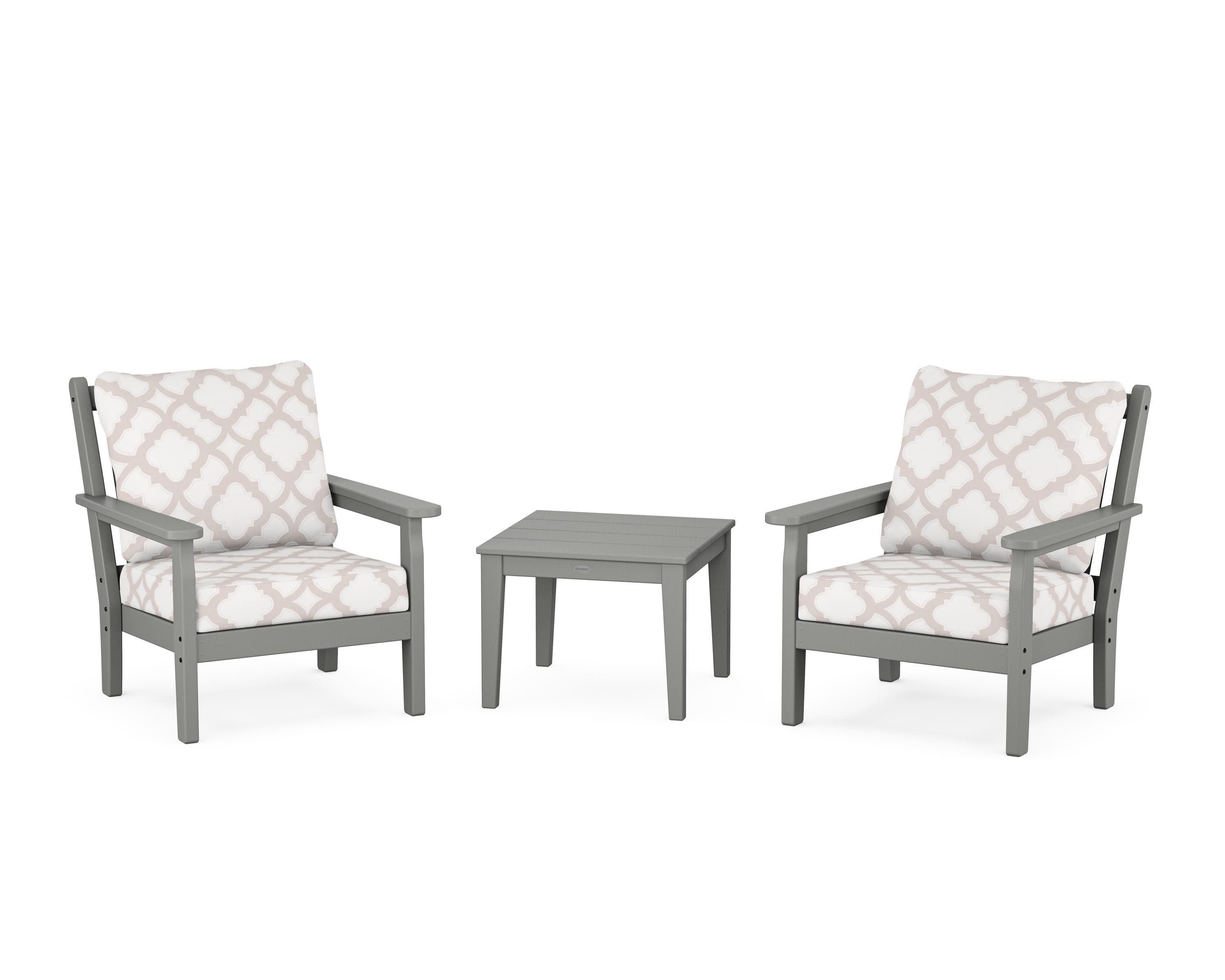 Chippendale 3-Piece Deep Seating Set in Slate Grey / Trellis Dune Burlap
