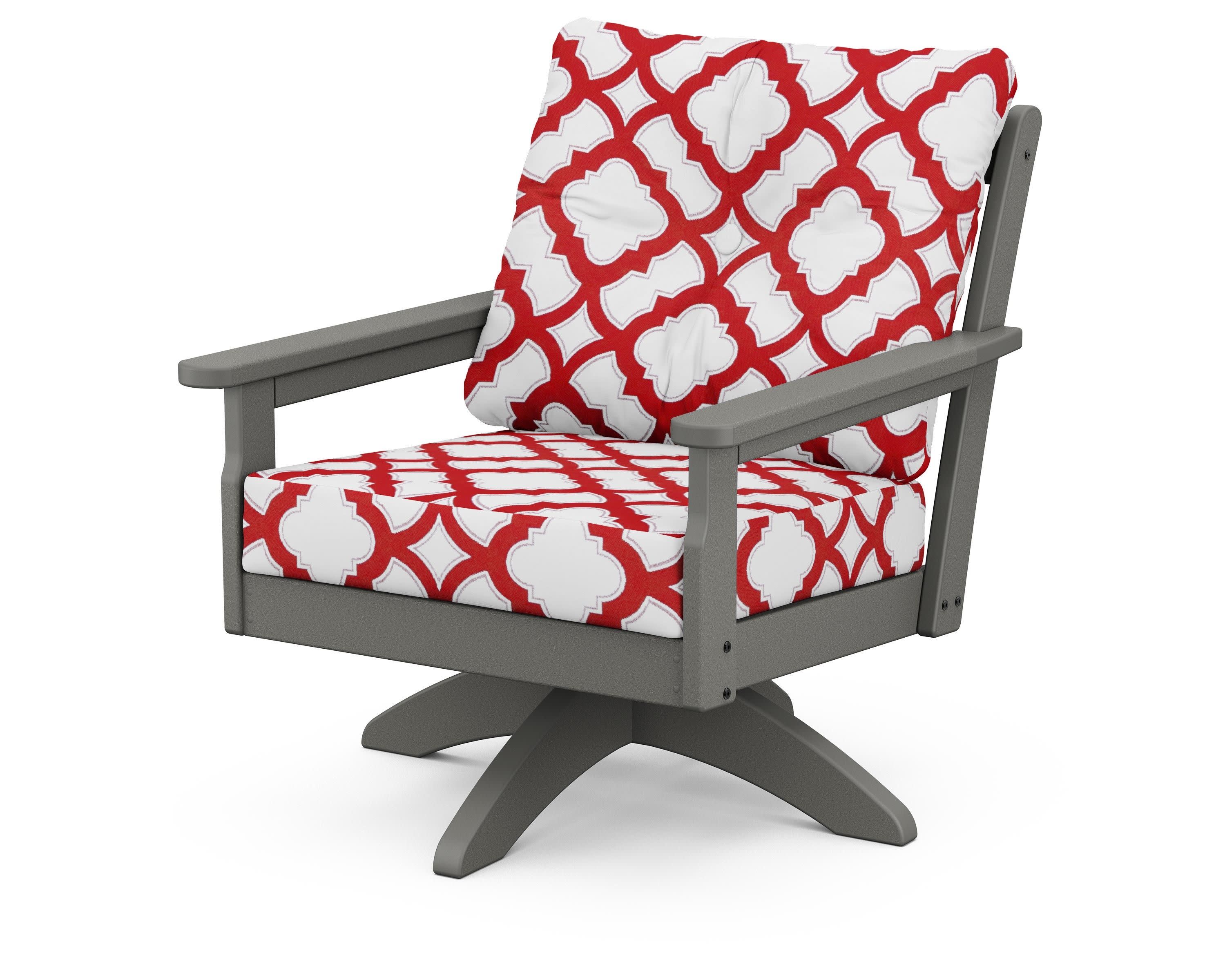 Vineyard Deep Seating Swivel Chair in Slate Grey / Trellis Crimson