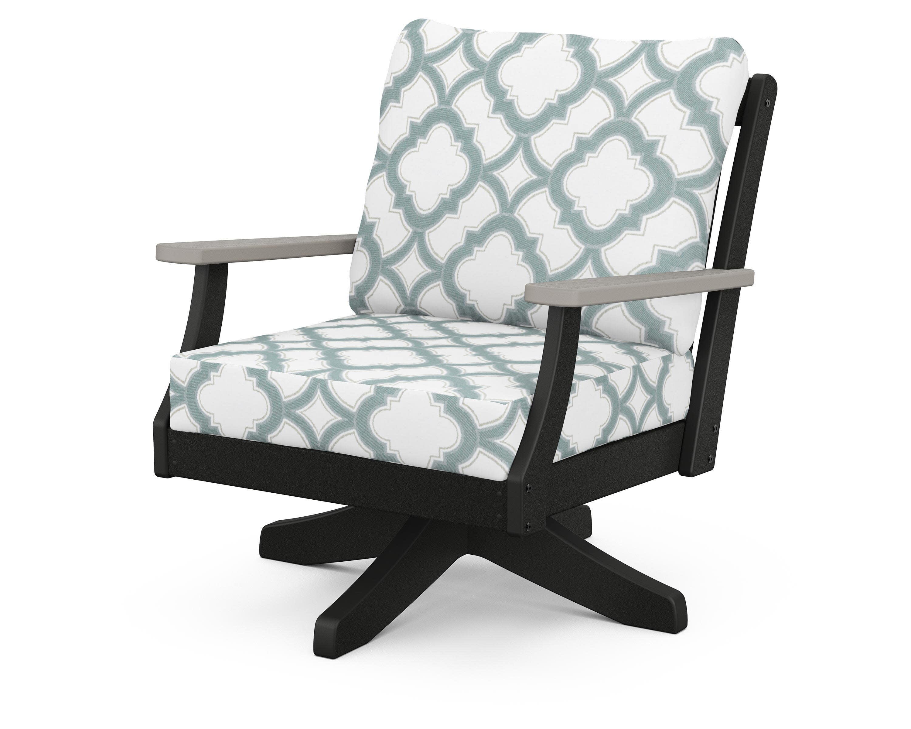 Braxton Deep Seating Swivel Chair in Black / Driftwood / Trellis Glacier Spa