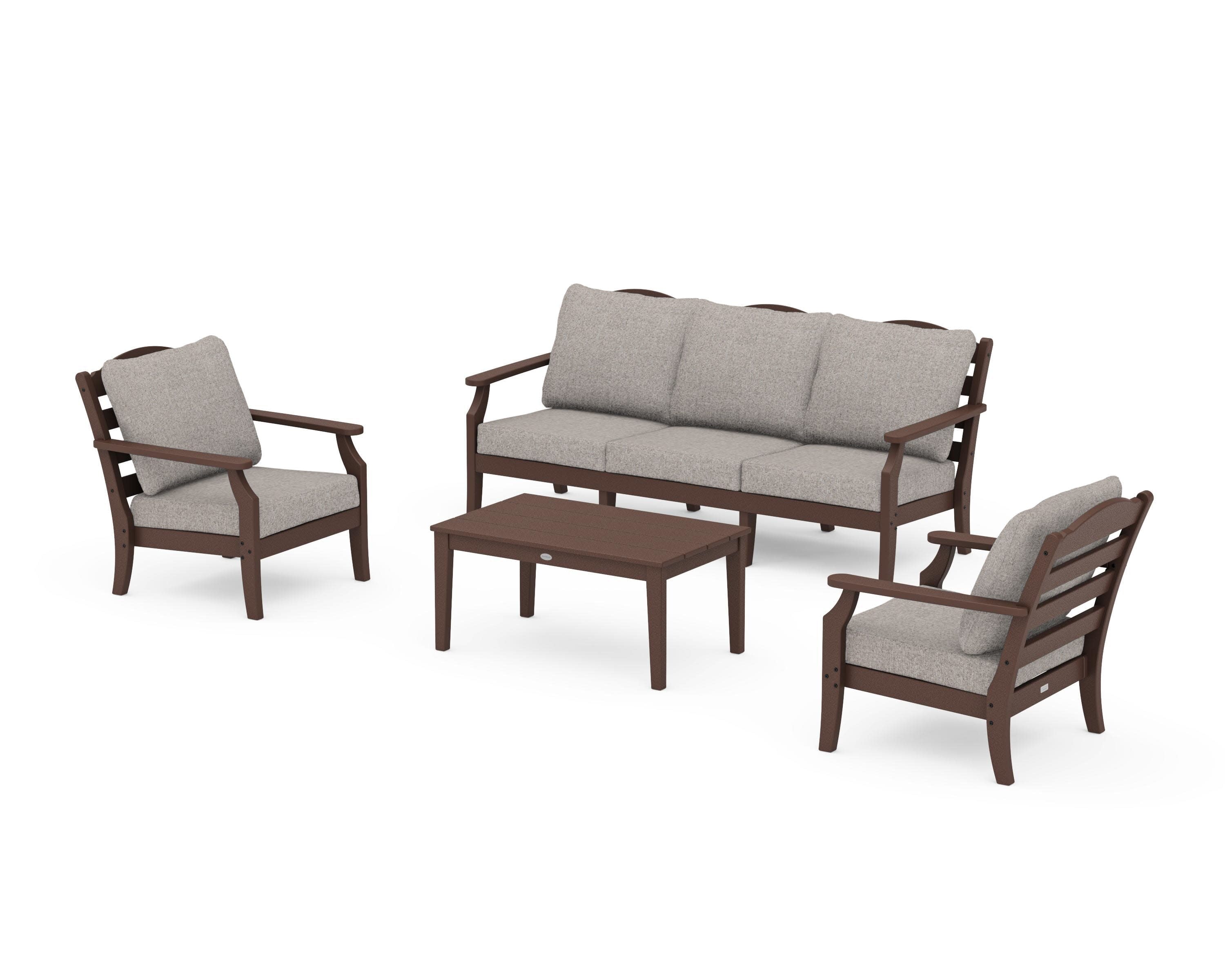Savannah 4-Piece Deep Seating Set with Sofa in Mahogany / Weathered Tweed