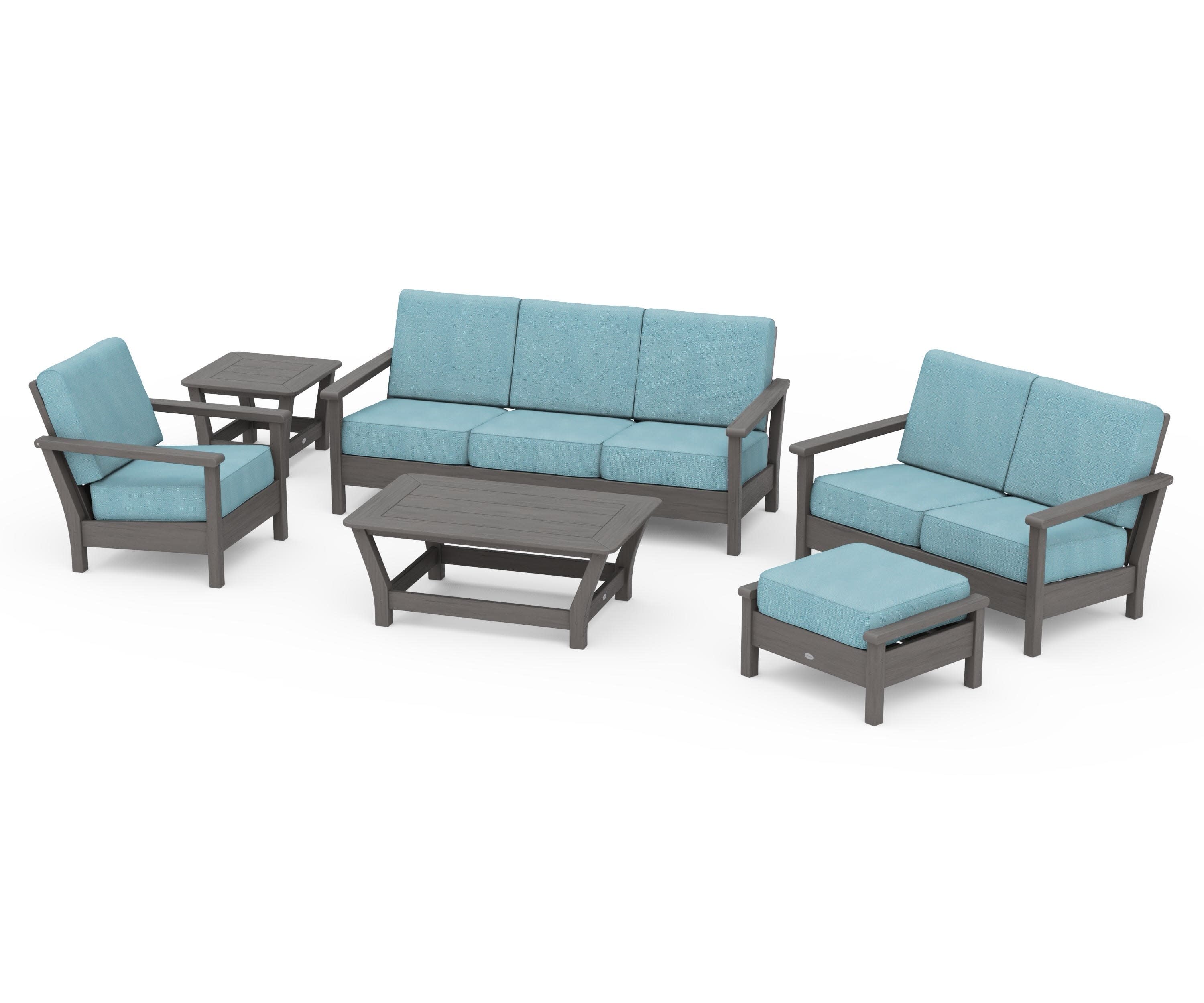 Harbour 6-Piece Outdoor Living Set in Driftwood / Lattice Sky Blue