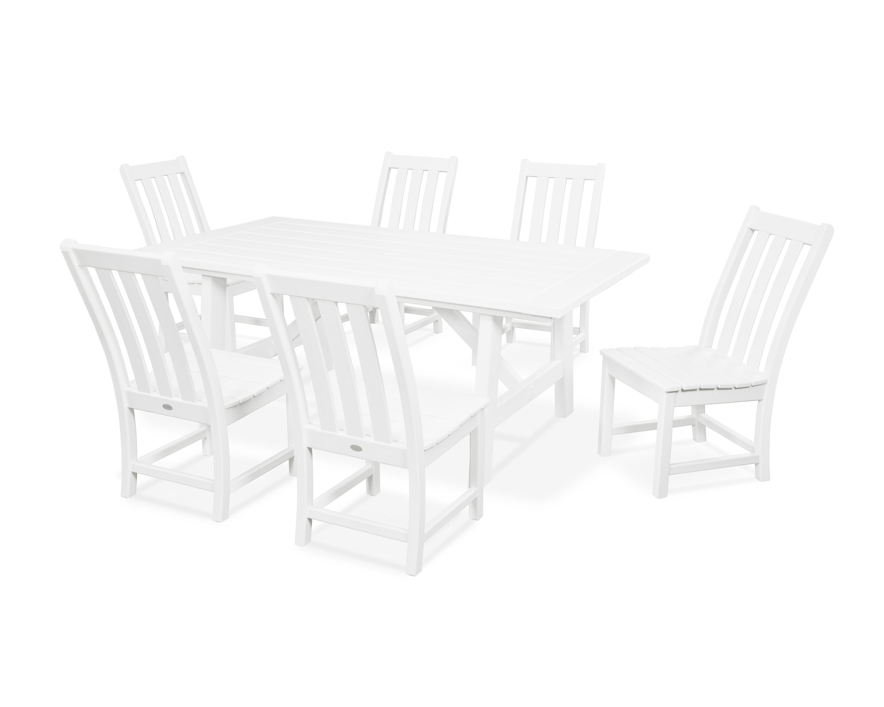 Vineyard 7-Piece Rustic Farmhouse Side Chair Dining Set in White
