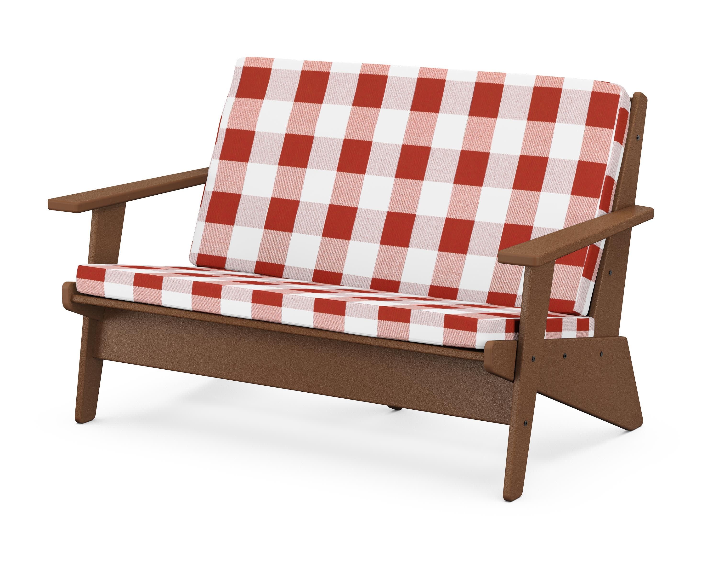 Riviera Modern Lounge Loveseat in Teak / Buffalo Plaid Crimson