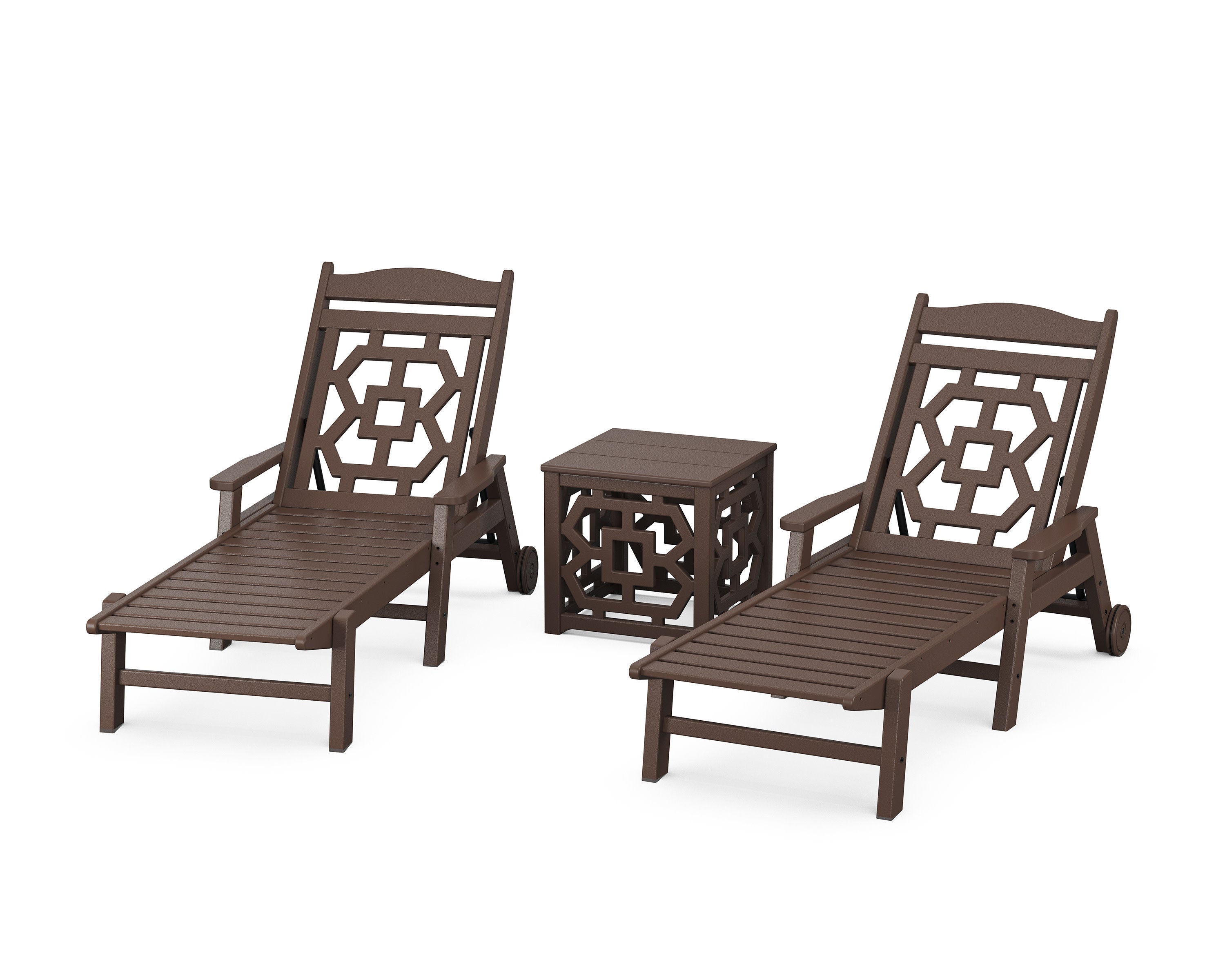 Chinoiserie 3-Piece Chaise Set in Mahogany