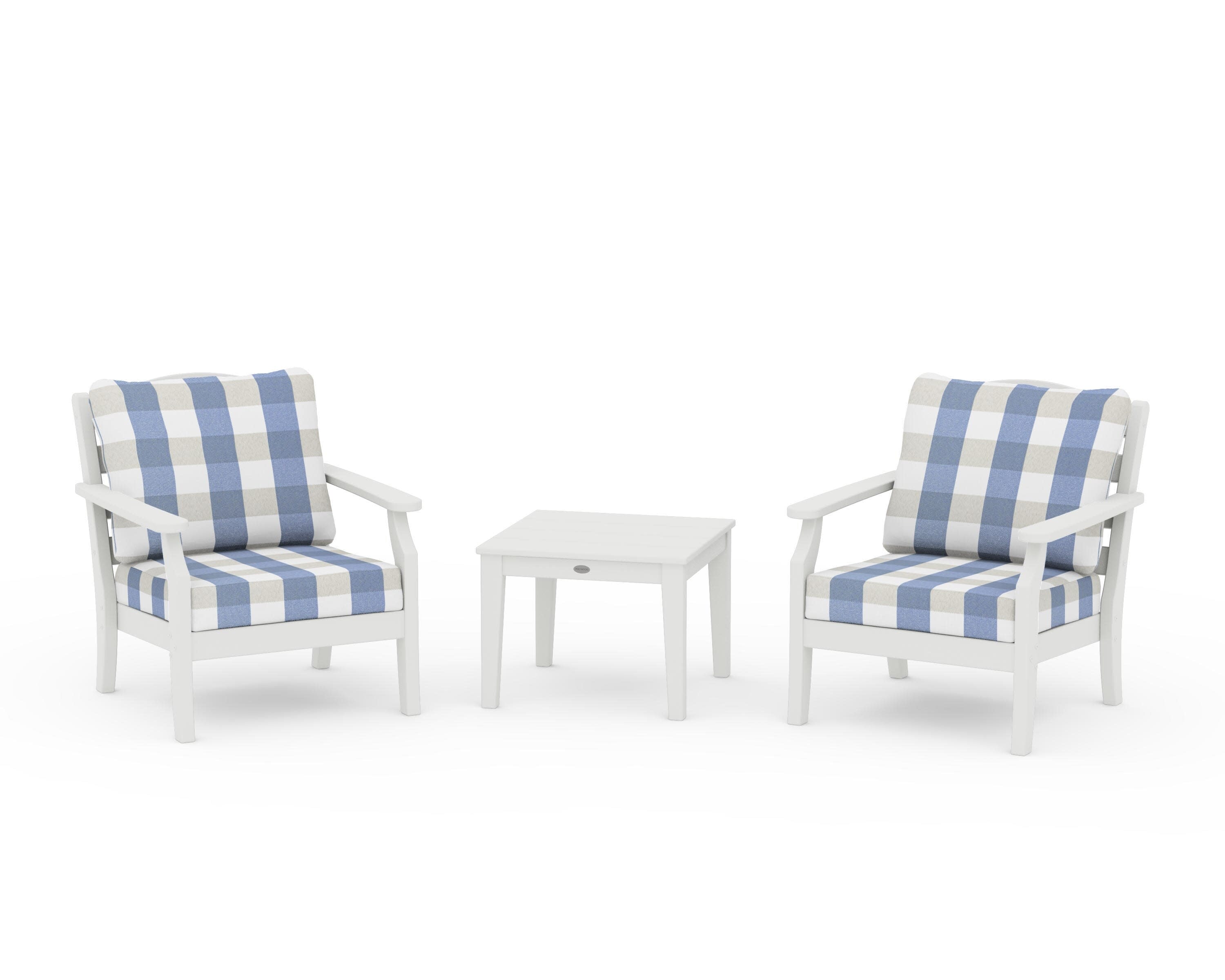 Savannah 3-Piece Deep Seating Set in Vintage White / Buffalo Plaid Sky Blue