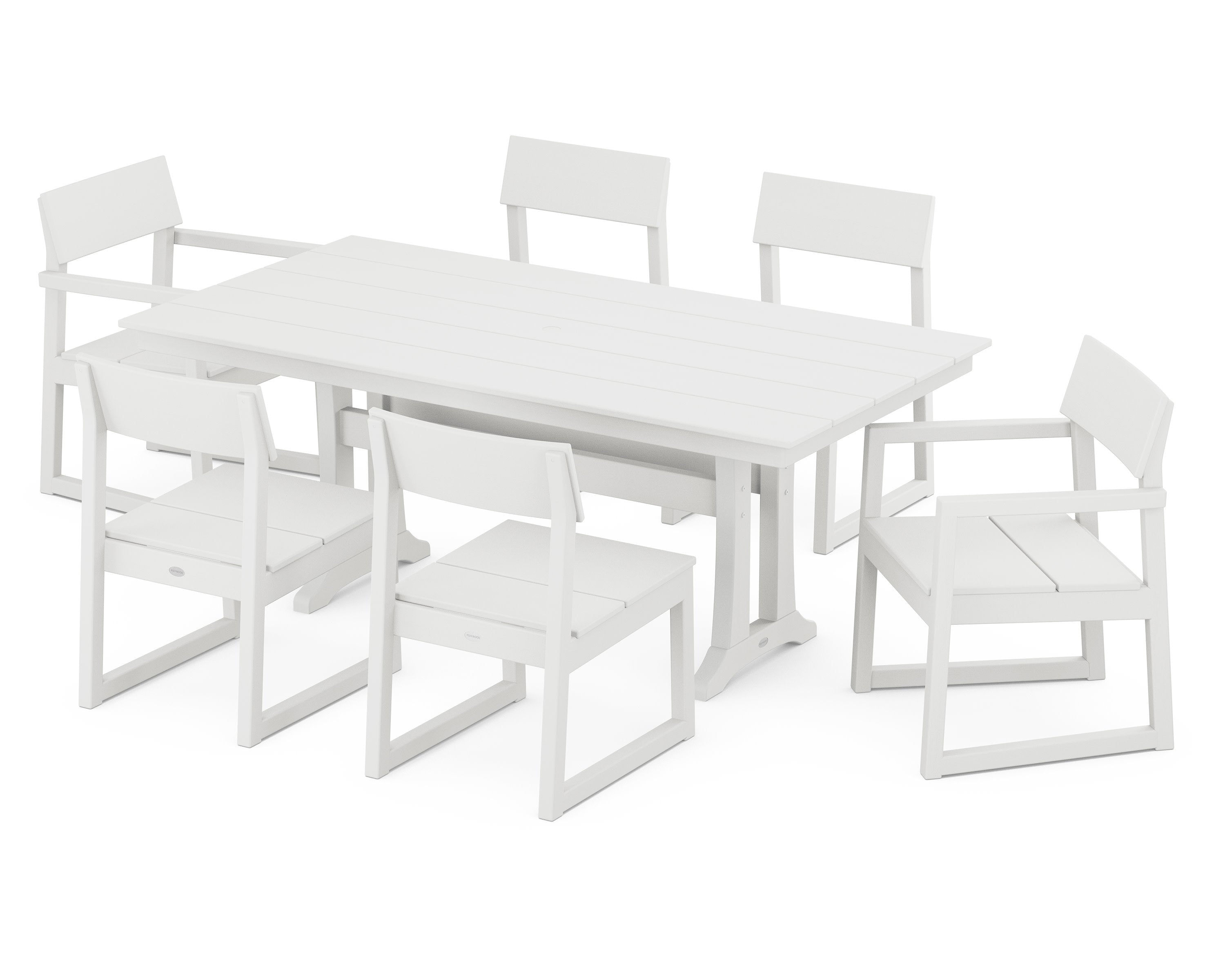 EDGE 7-Piece Farmhouse Trestle Dining Set in Vintage White